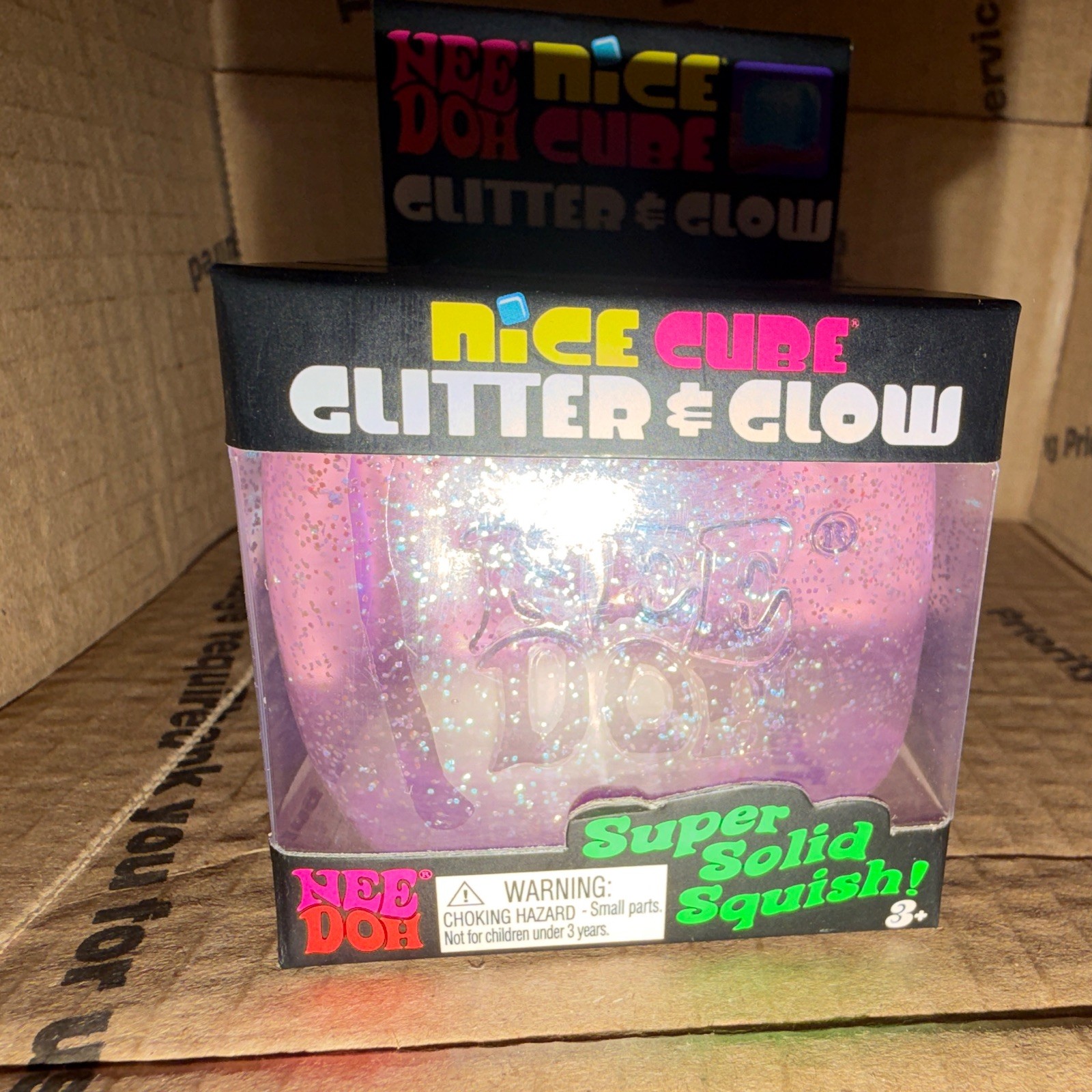 Viral! Hard to find! NeeDoh Nice Cube Glitter & Glow in Purple