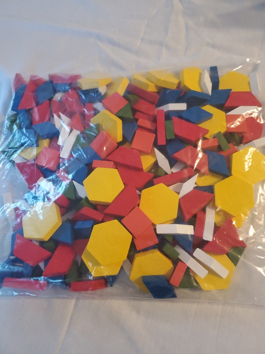 Geometric Pattern Blocks Lot Multi Color Shapes Wood Wooden for math