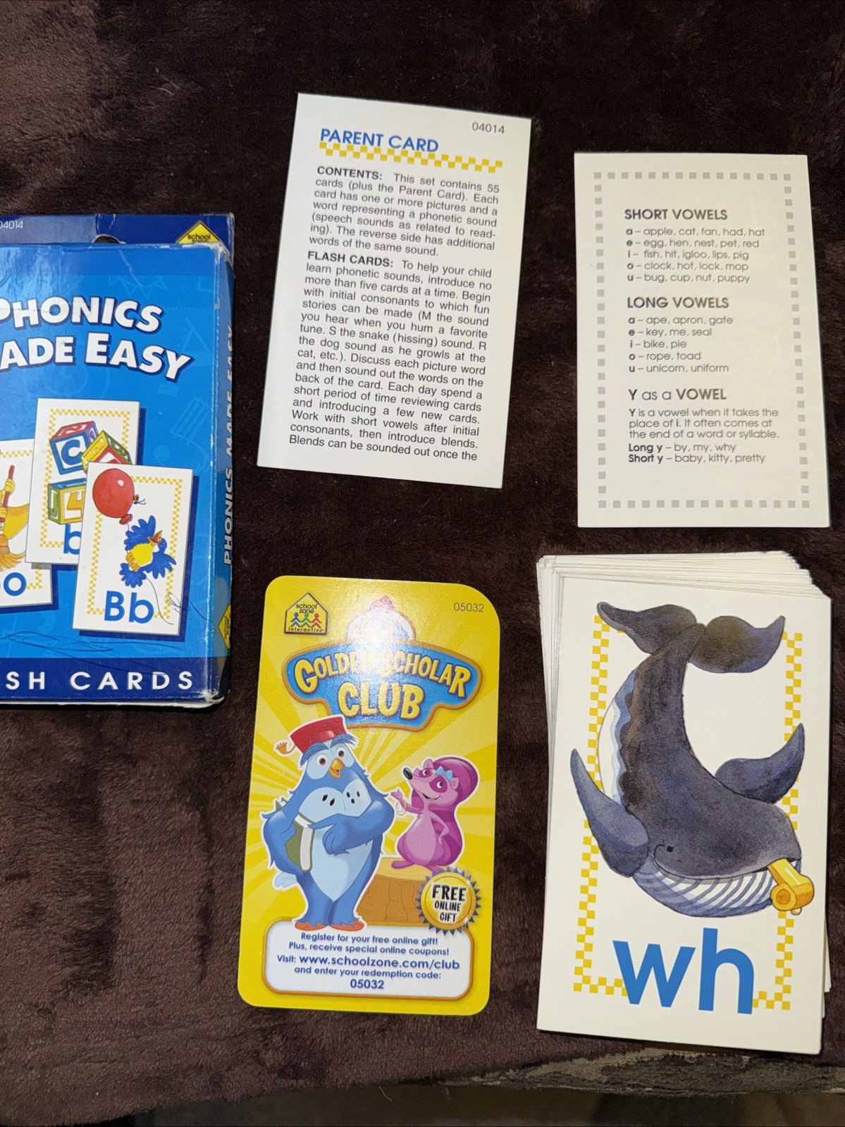School Zone Flash Cards Phonics Made Easy Words/Pictures/Game Home School Used
