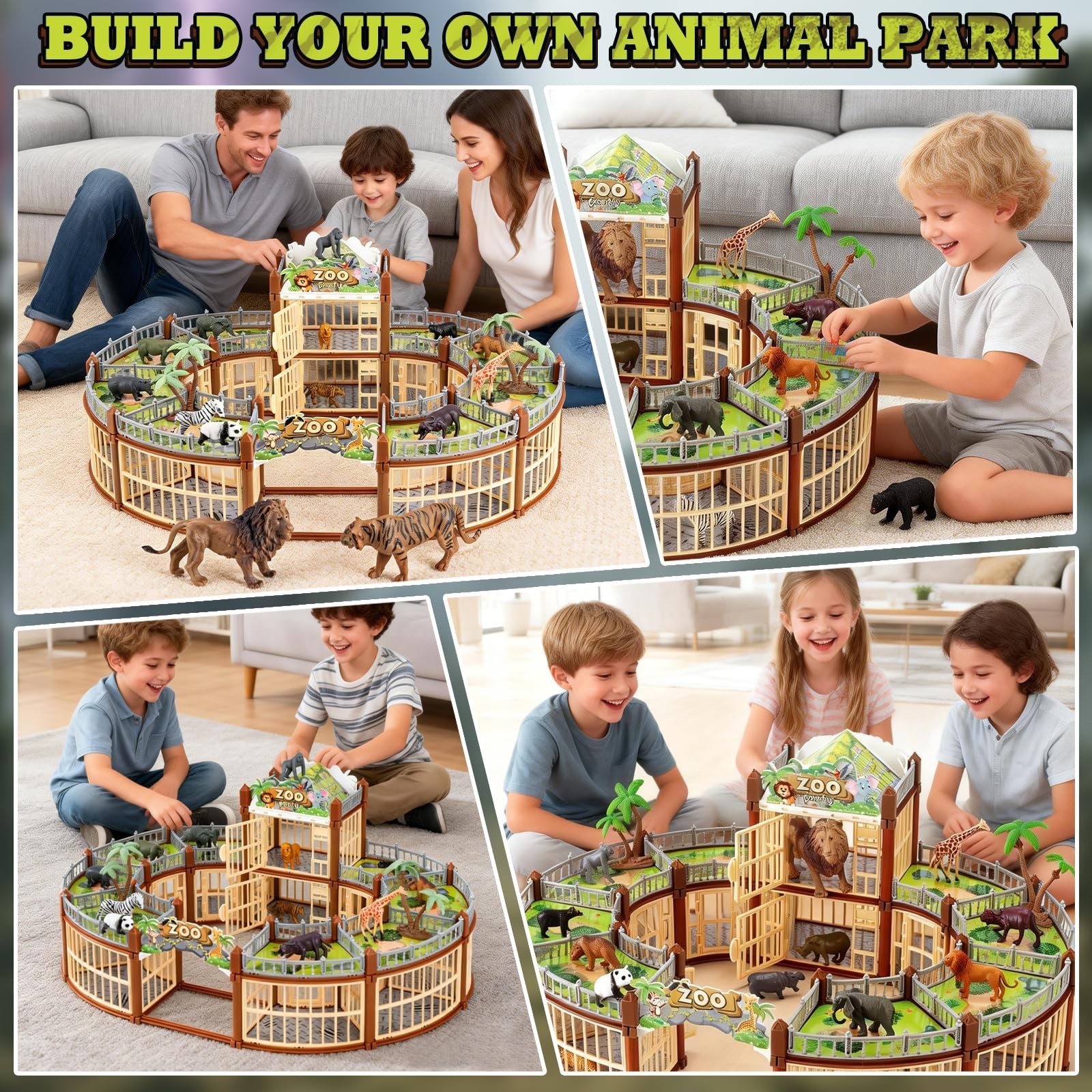 Complete 248PCS Animal Playground Set with 14 Realistic Wild Animals – Bui