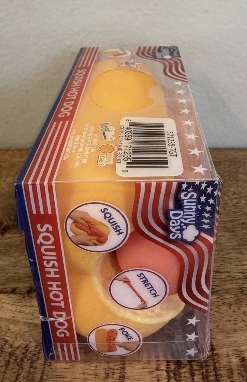 Squishy Hot Dog Squeezy Fidget Toy Sunny Days 2-in-1 Hotdog Stress Relief NEW