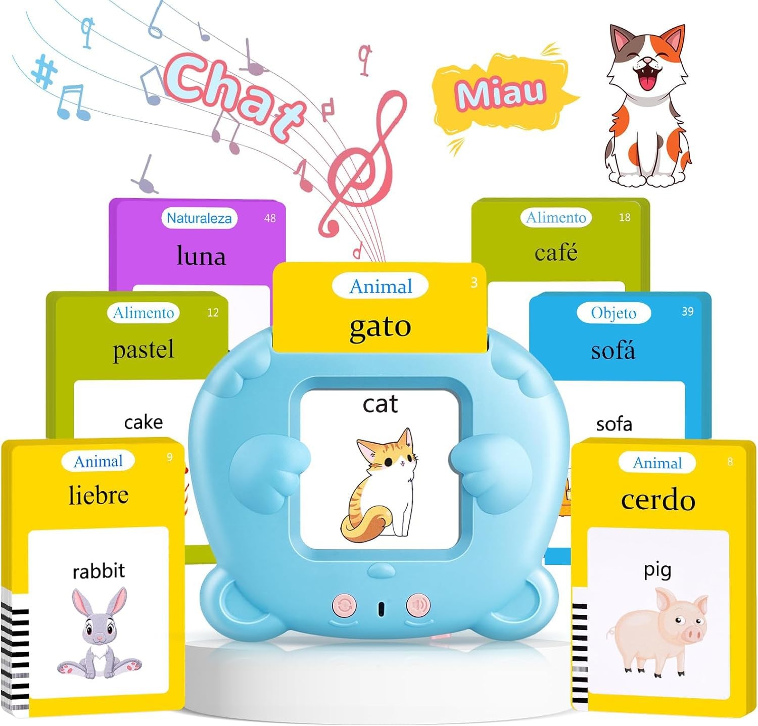 Spanish & English Talking Flash Cards for Toddler Bilingual Flash Cards Learning