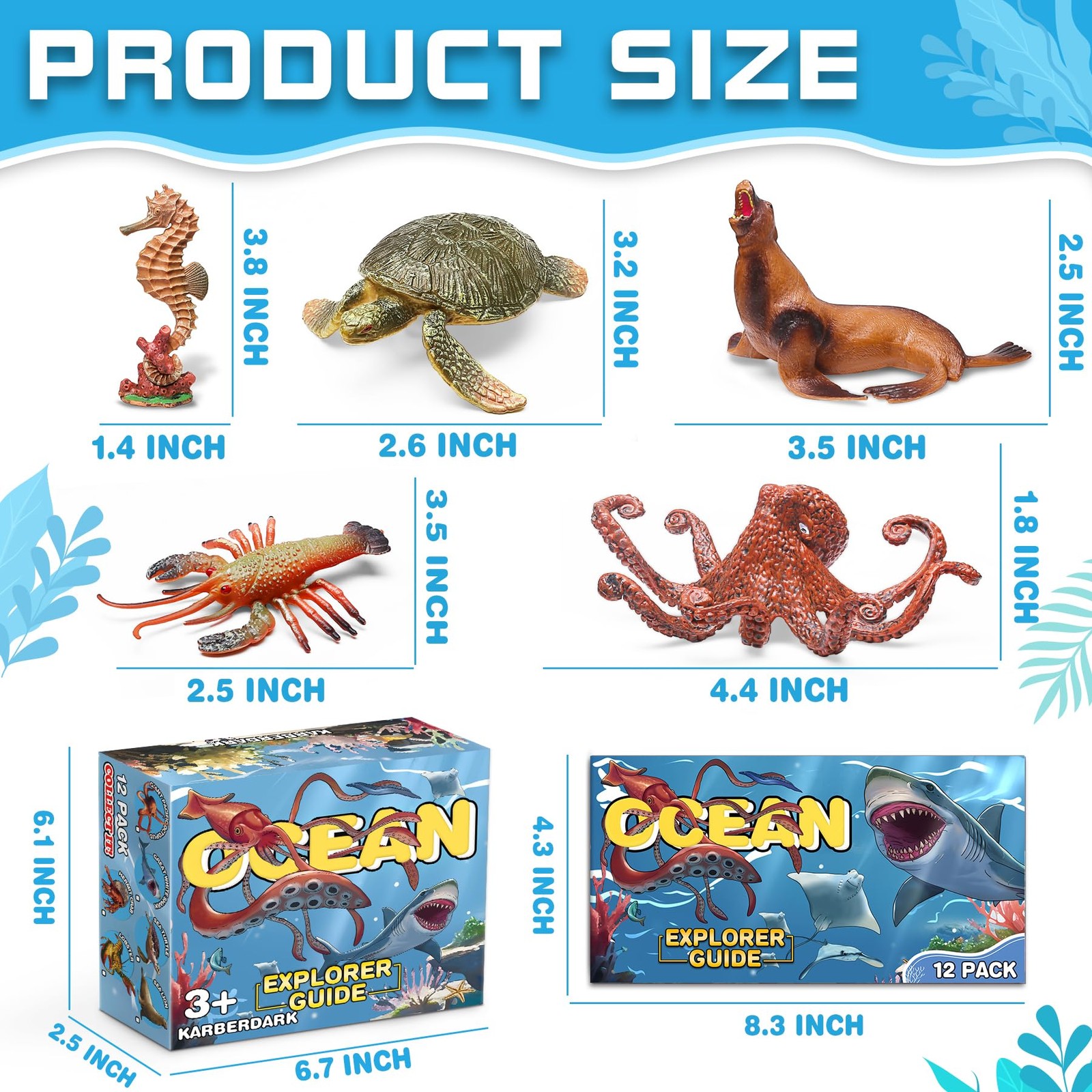 12 Pack Ocean Animal Toys with Educational Booklet for Kids, Realistic Soft