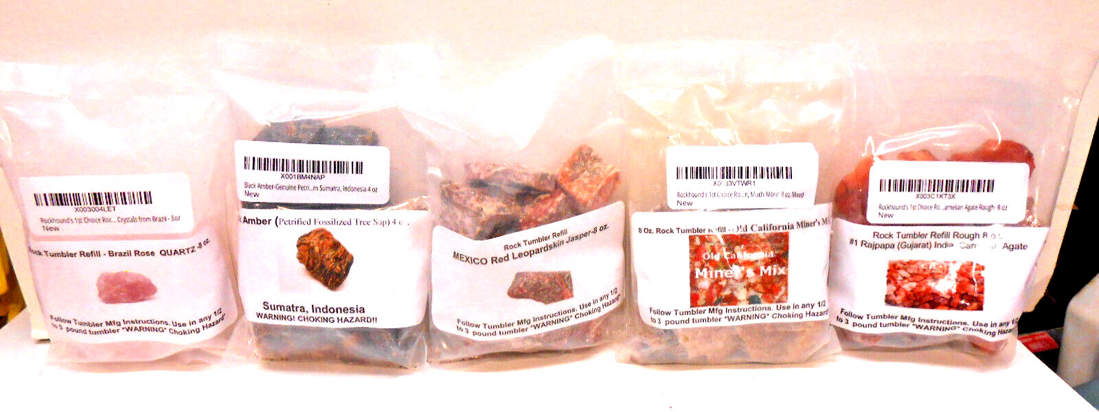 Rock Tumbler Gem Refill Rock/Gem Rough (5) Different 4-8oz Bags near 2 lbs total