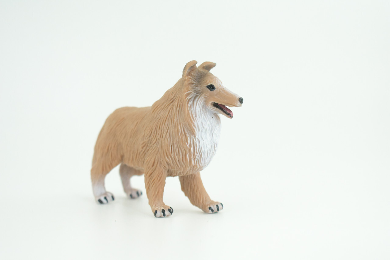 Collie Dog Toy, Brown Realistic Hand Painted Rubber Model, 4 Inches CH790 BB186