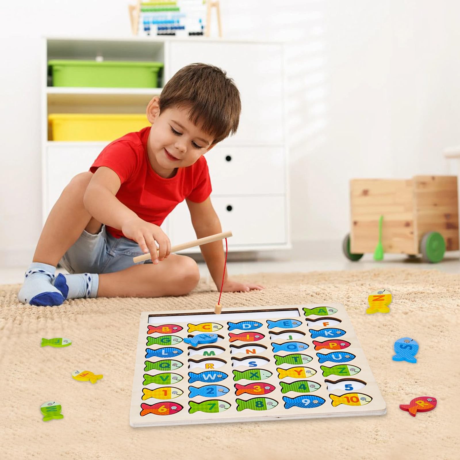 QTATOIU Magnet Fishing Toys for Alphabet and Numbers Medium, Multicolor