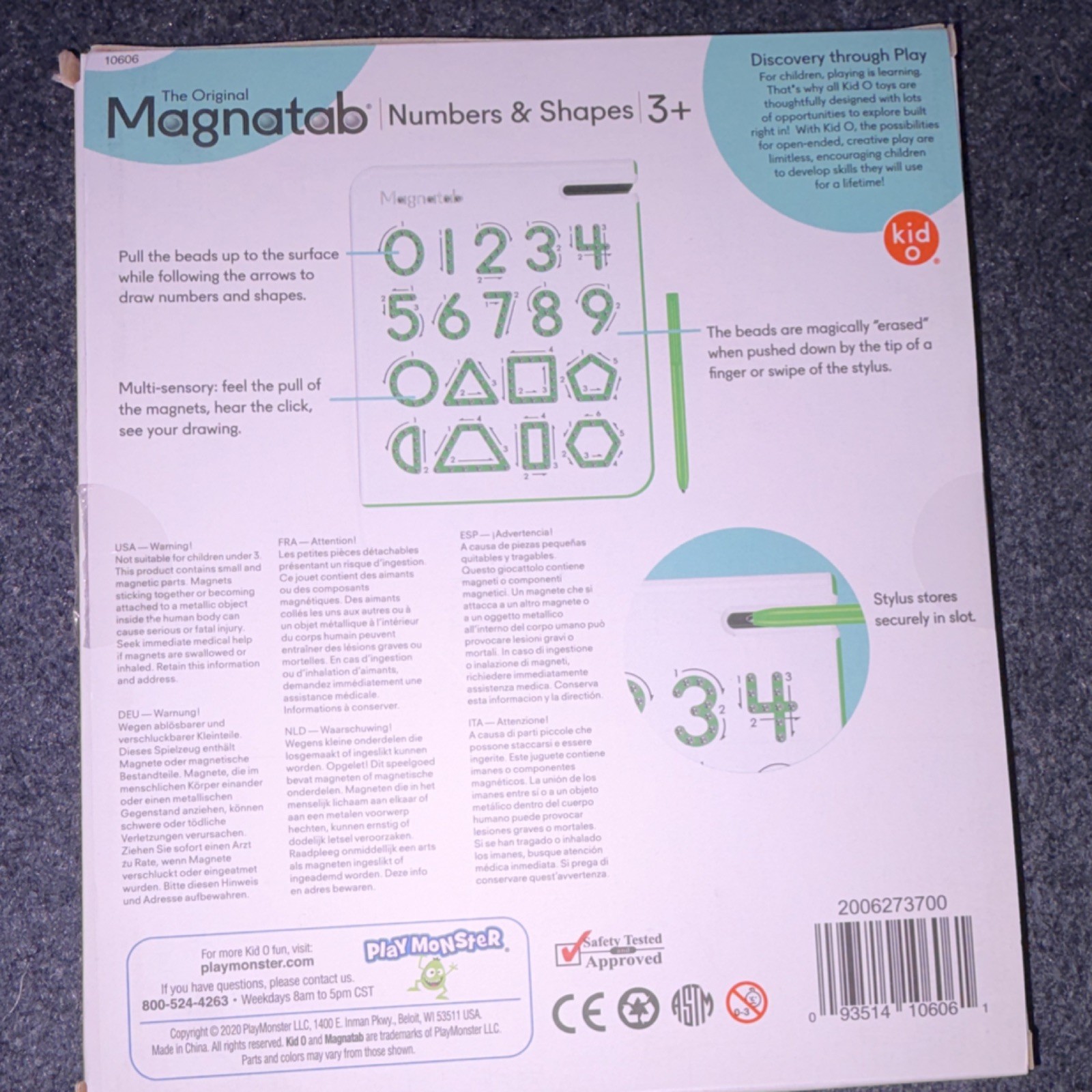 Kid O Original MagnaTab Magnetic Toy Lowercase a-z, Numbers & Shapes Writing