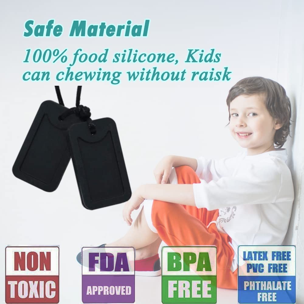 Sensory Chew Necklace for Kids and Adults, Silicone Dog Tag Pendant Chewy for Au