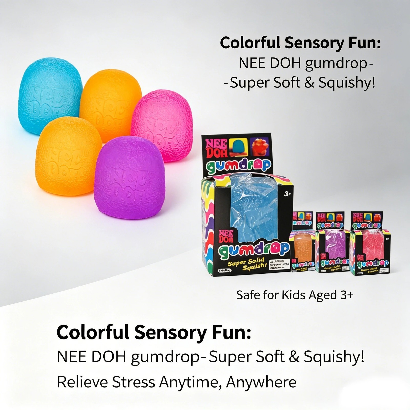 Authentic Nee Doh Gumdrop Super Solid Squish Needoh Gum Drop RARE