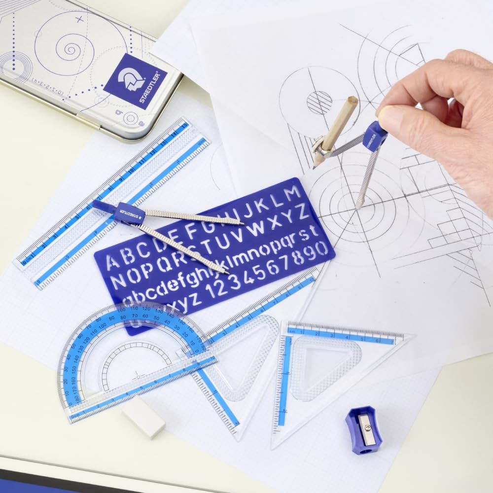 STAEDTLER 10-Piece Math Set with Metal Compass, 6″ Ruler Compact, Multicolor