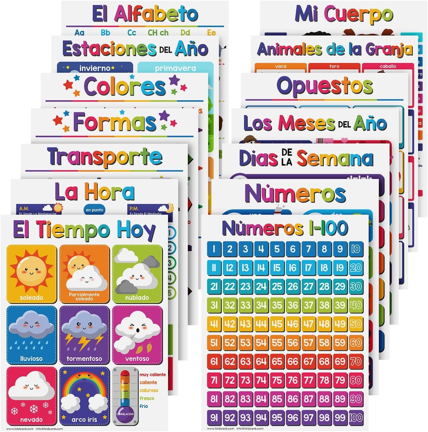 Spanish Educational Posters 14 Pack Bilingual Classroom Charts