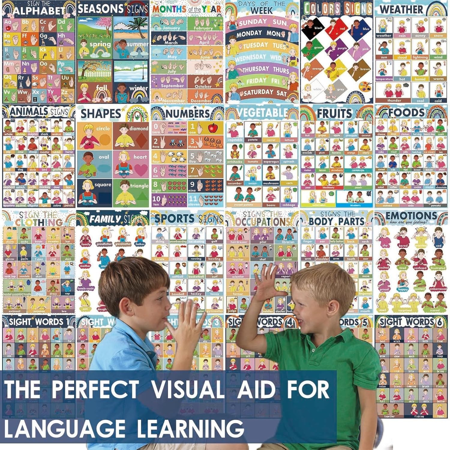 24 ASL Posters for Kids – Alphabet, Numbers, Colors, Seasons