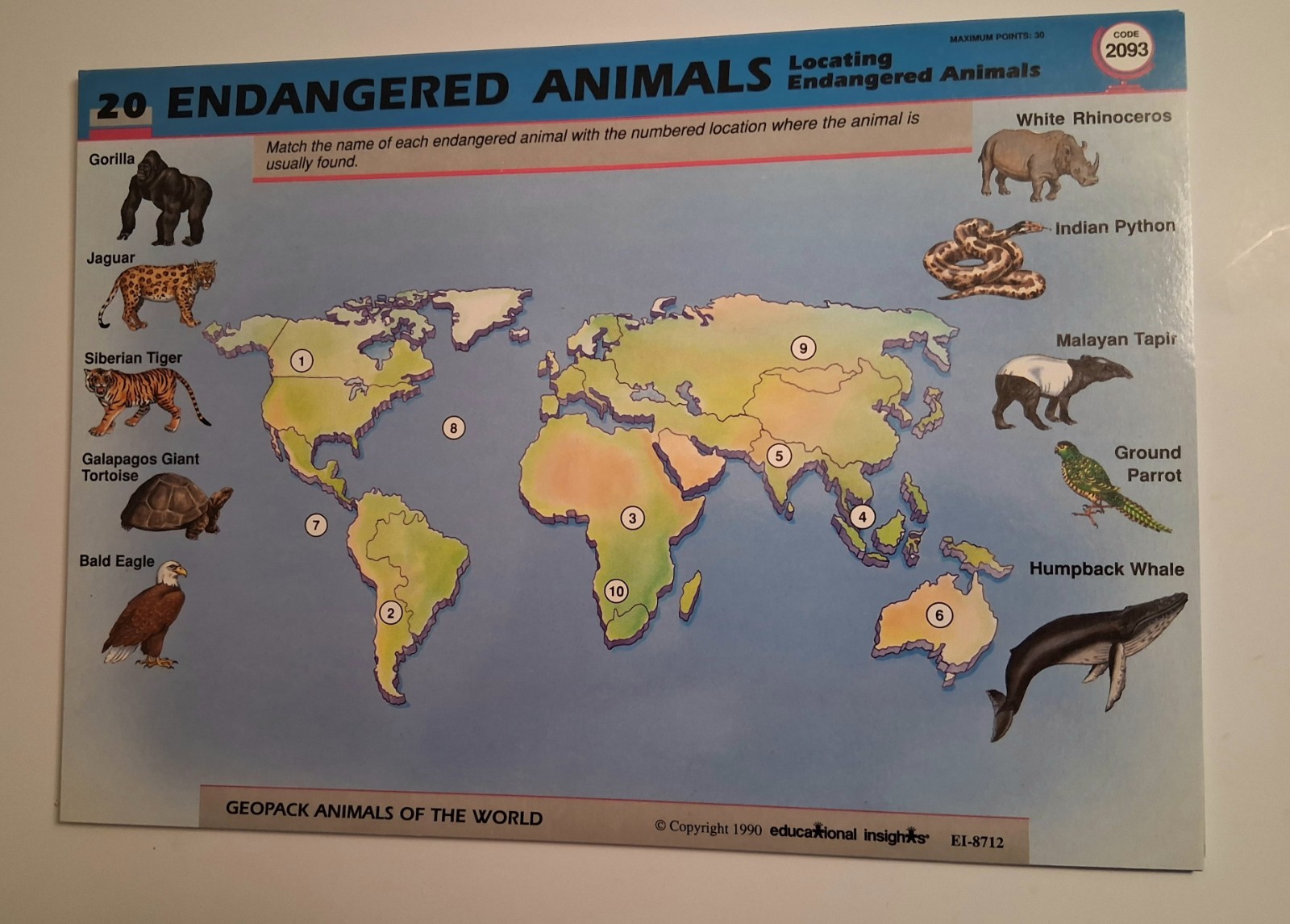 Vintage GeoSafari Animals of the World Learning Game Homeschool 9 Cards
