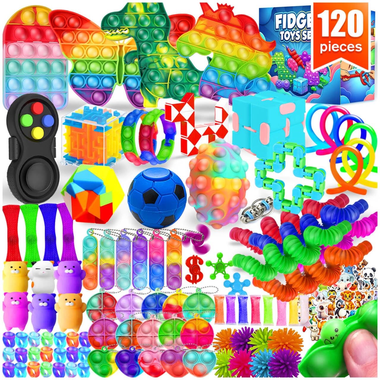 Fidget Toys, 120 Pack Party Favors for Kids 8-12 4-8, Medium, 120