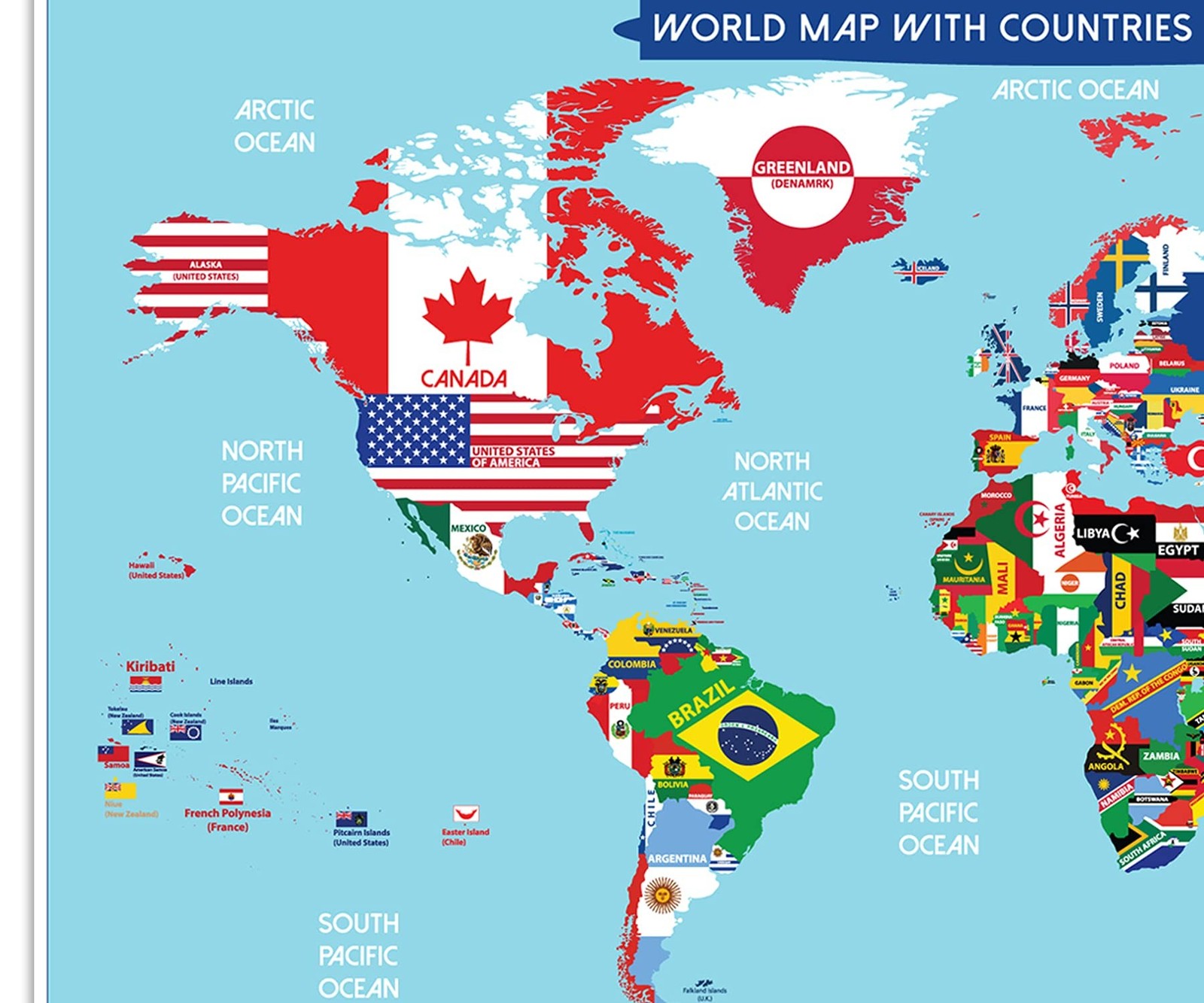 World Map Poster with Countries FLAGS For Kids (SMALL size13x19 World Map Lam…