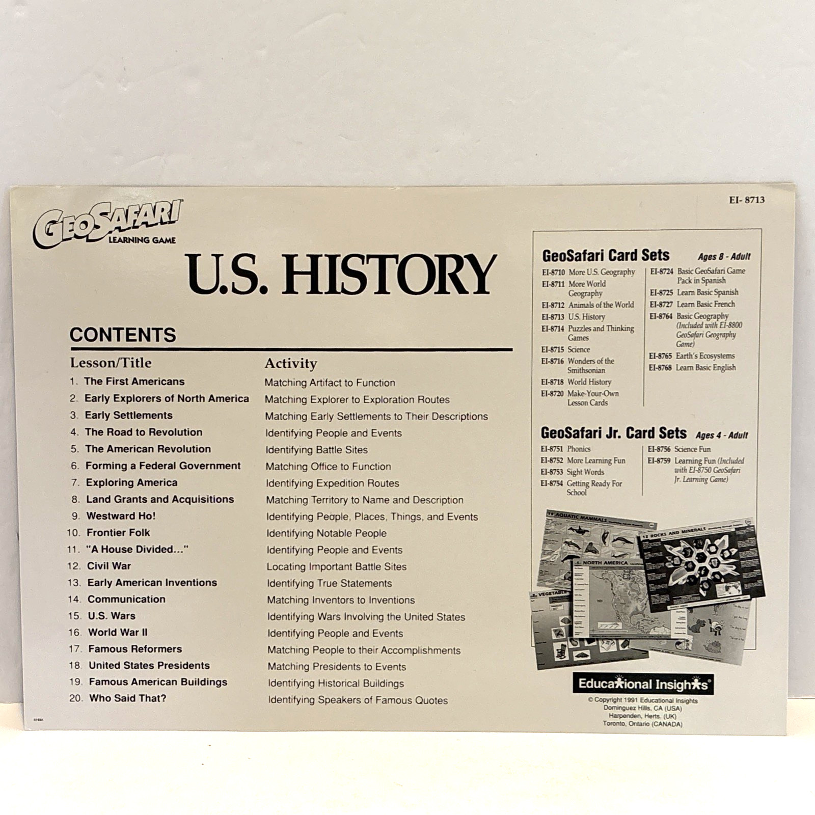 GeoSafari U.S. History Learning Game Complete Educational Insights Home School