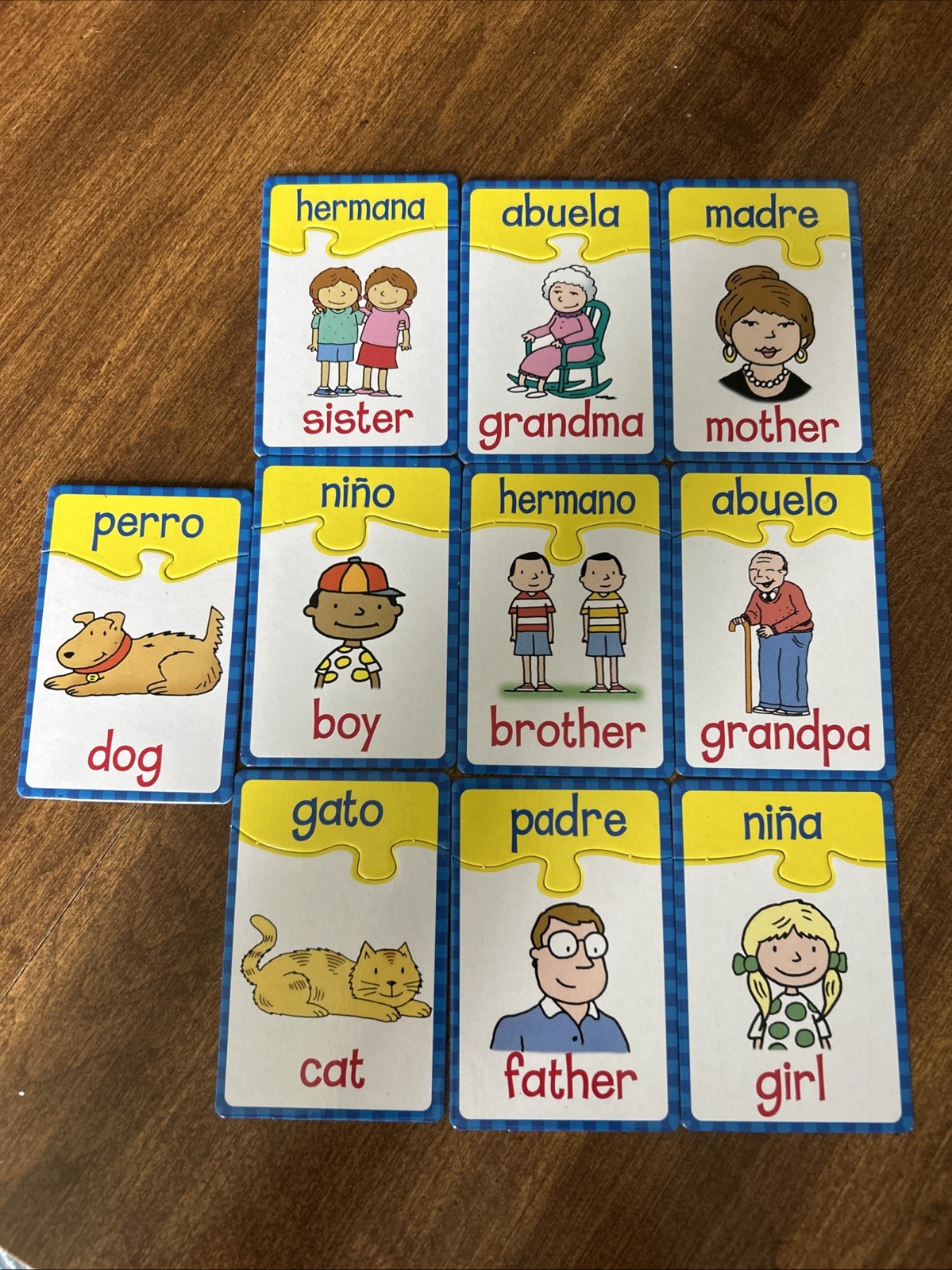 Double-Sided 20 Colorful Puzzle Flash Cards Set Kid’s English Spanish Vocabulary