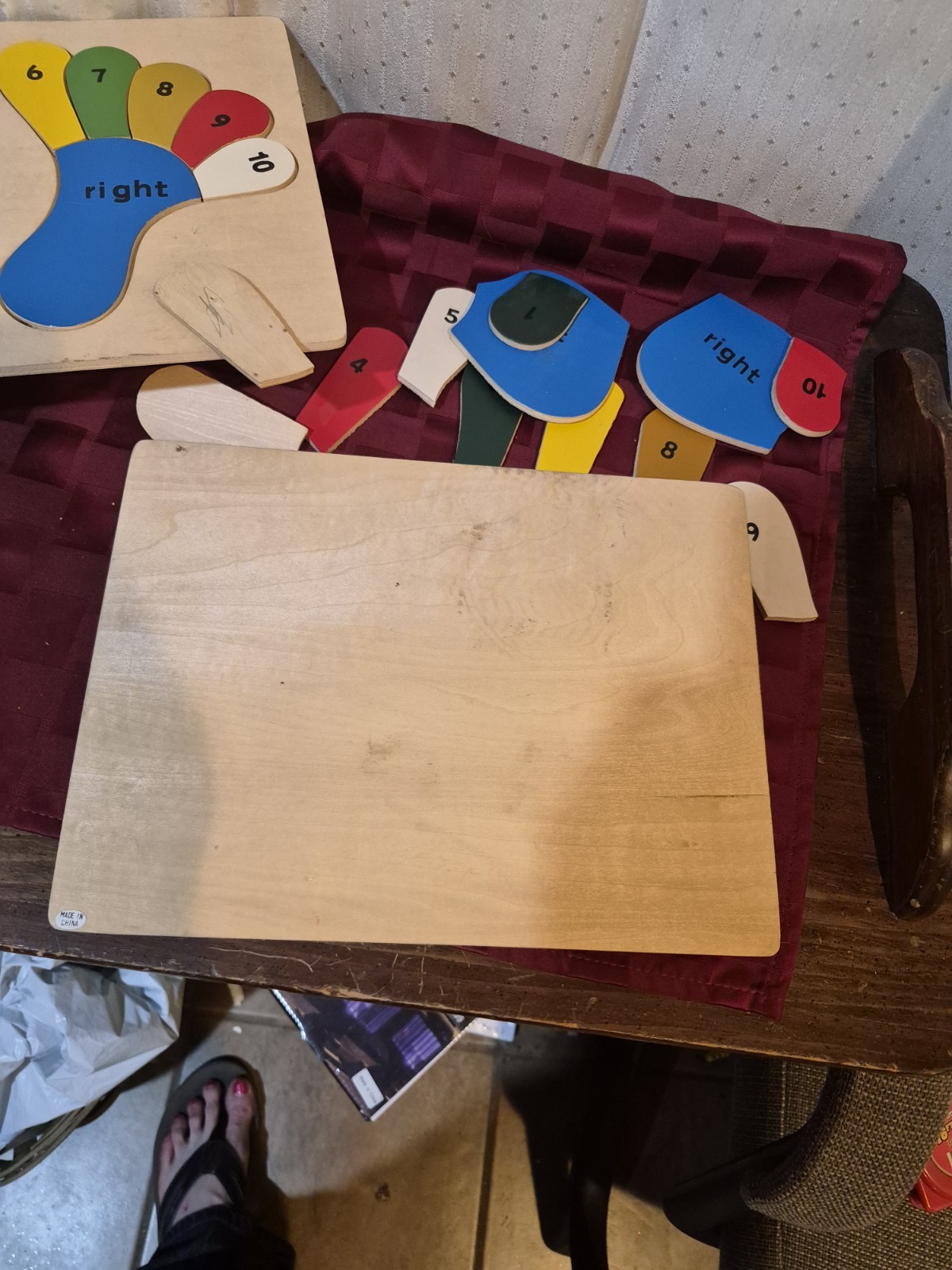 Vintage Wooden Toddler Puzzle Lot – 0-9 Numbers & Left Right Hand Foot Counting