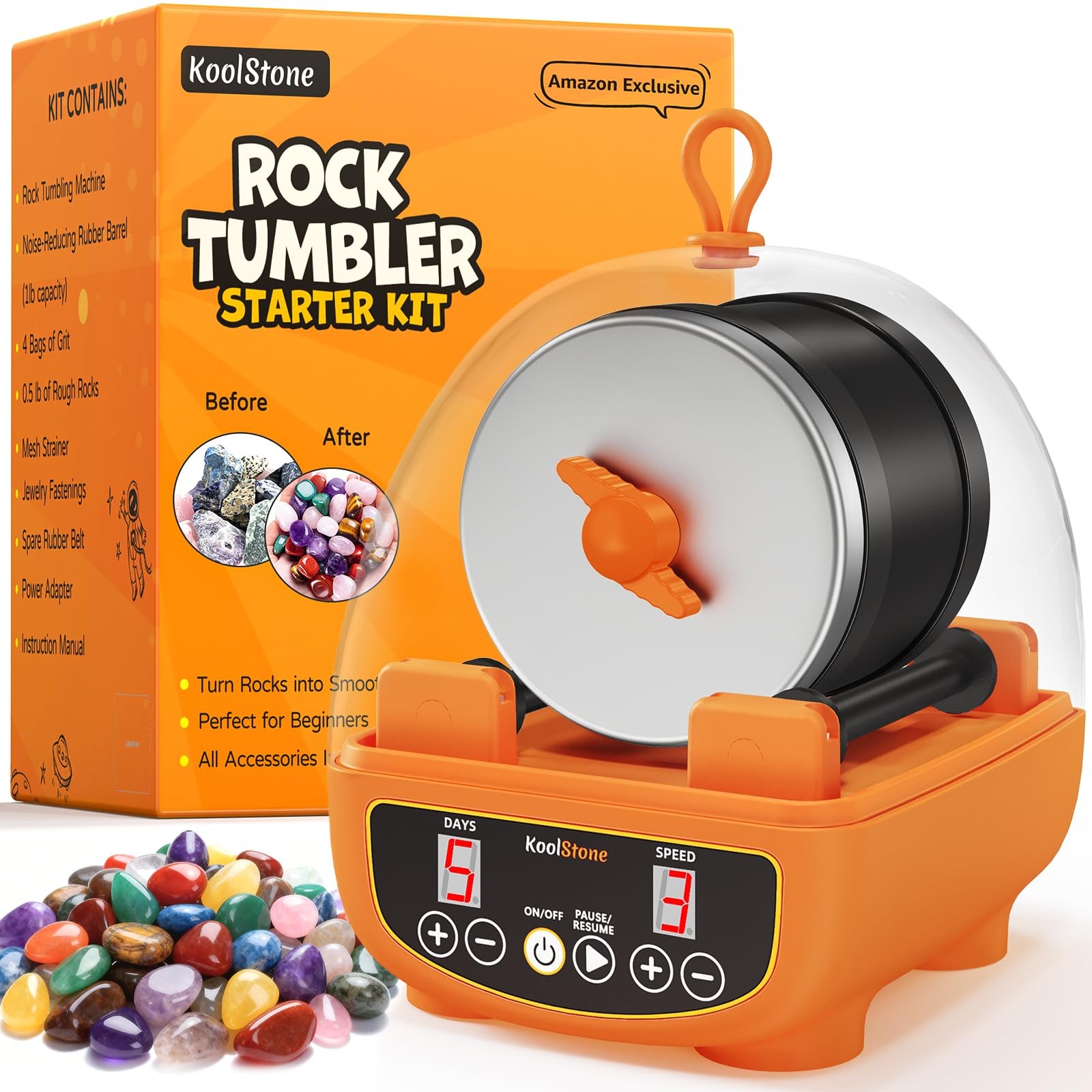 Koolstone C5 Starter Rock Tumbler Kit – Durable Leak-Proof Rock Polisher –