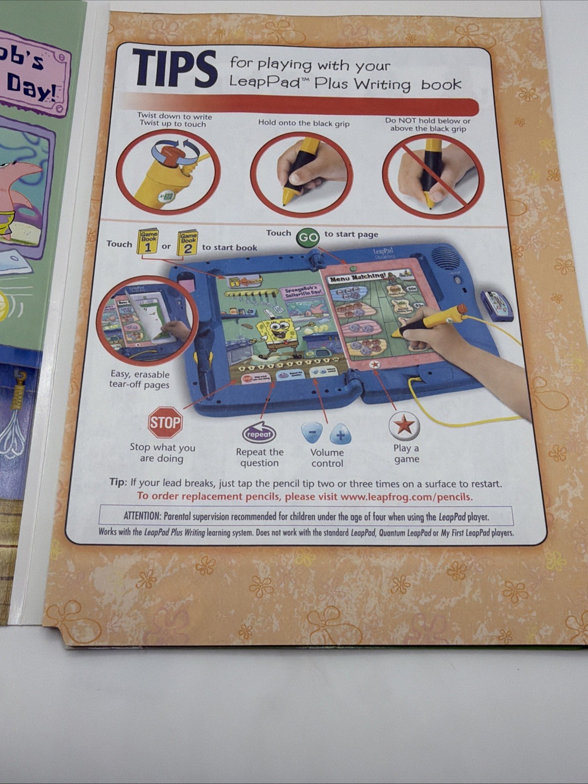 LeapPad Plus Writing Patrick and Gary’s Kelptastic Day Game Book 1&2 +Cartridge