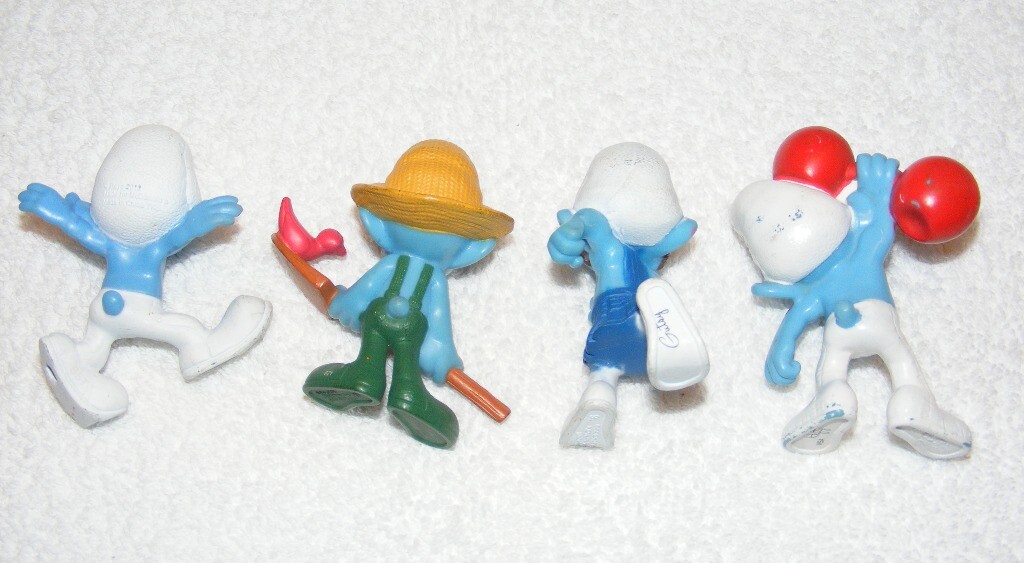 2011 McDONALD SMURFS 2-3″ RUBBER TOY FIGURINES LOT OF 4 GUC