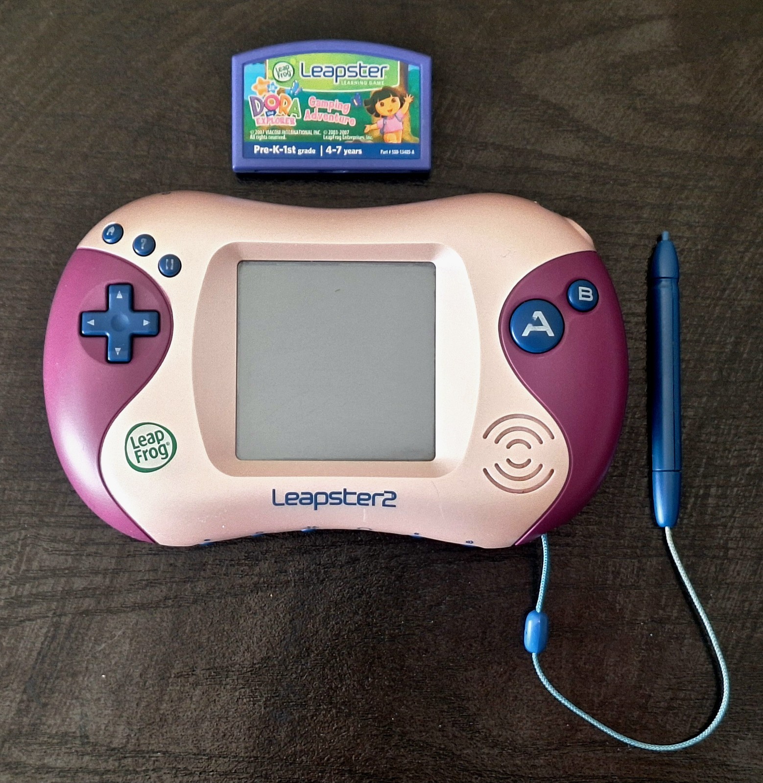 LeapFrog Leapster 2 Pink Purple Learning System + Dora Camping Adventure Tested