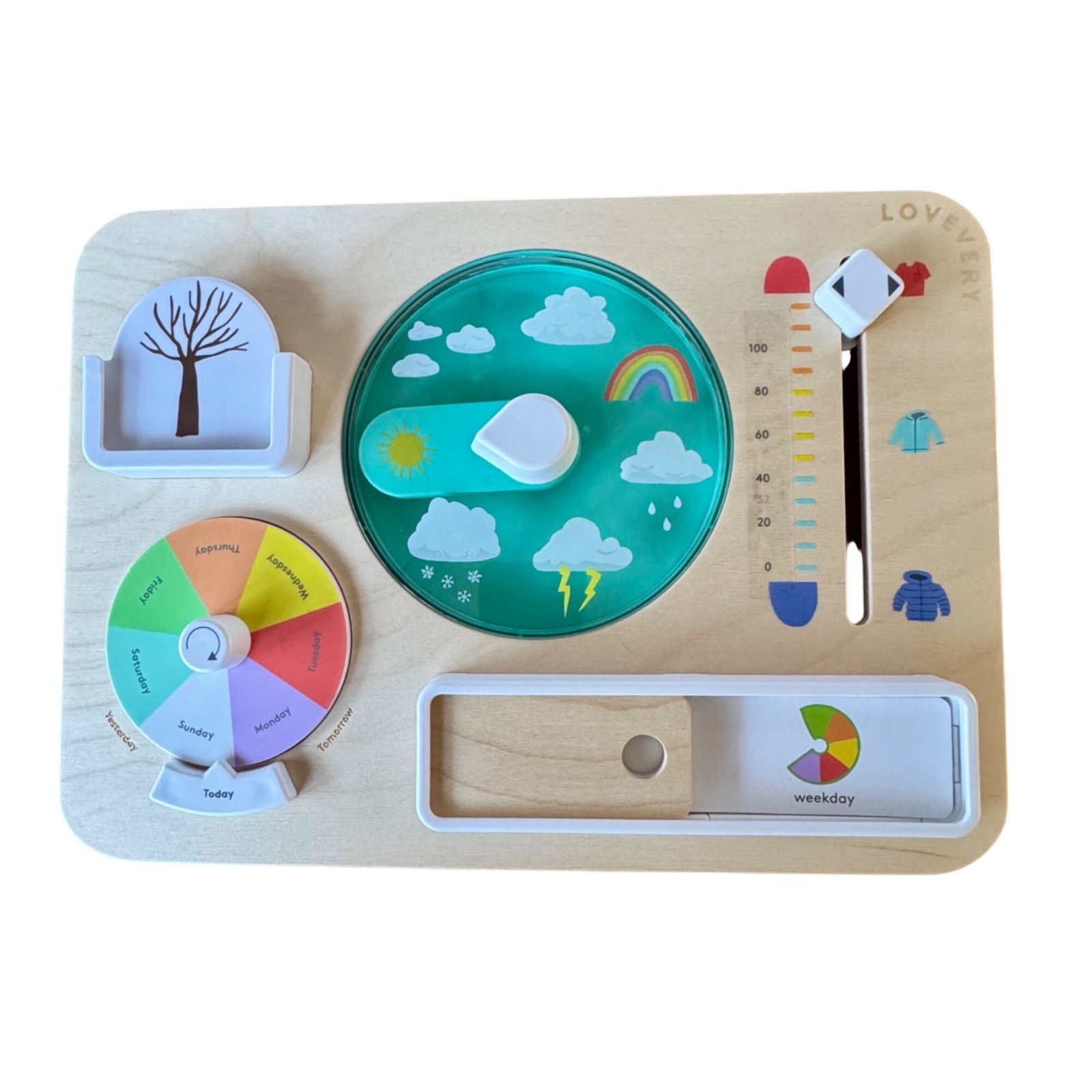 LOVEVERY Plan Ahead Weather Board Wooden Montessori Toy Calendar Planner Toddler