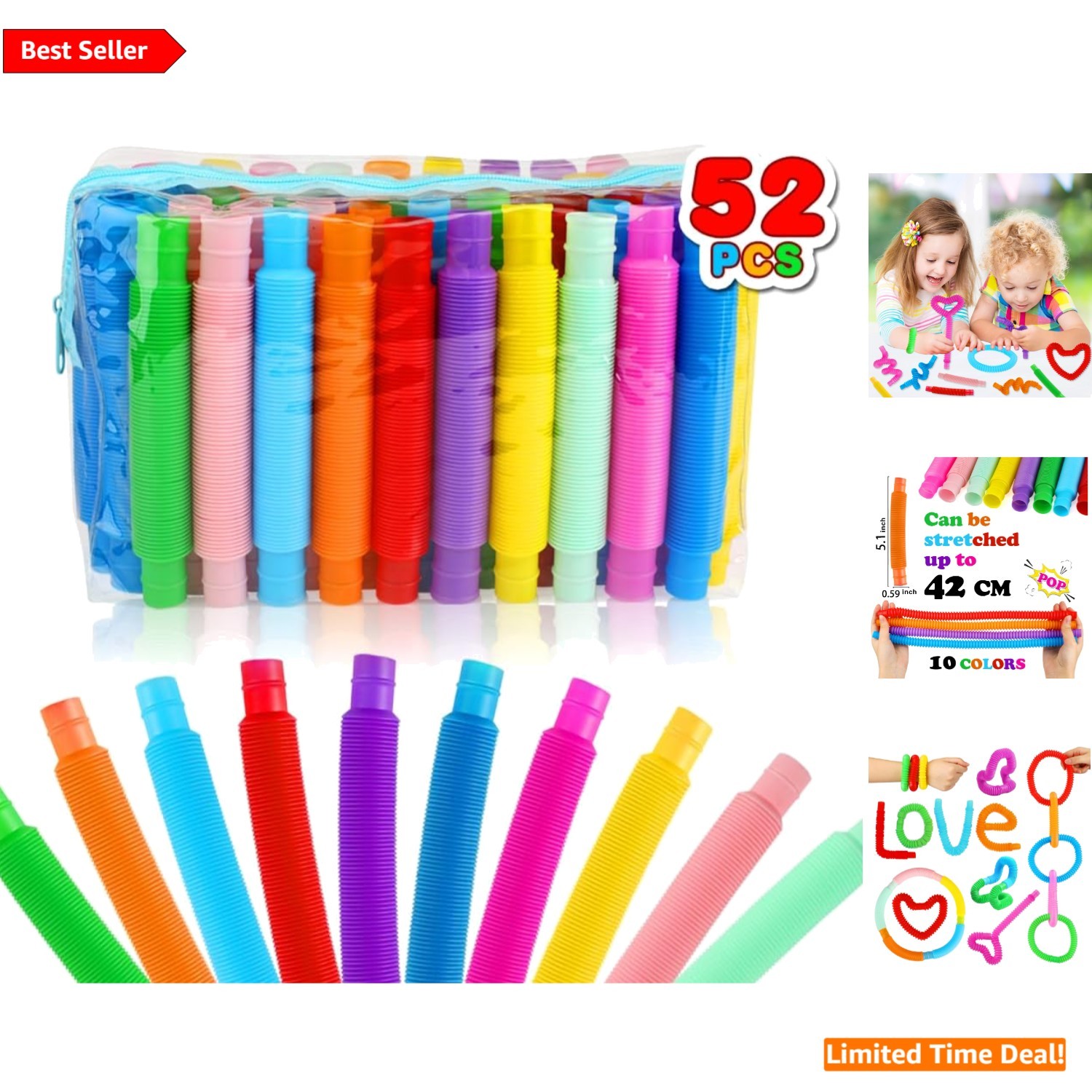 Fun 52 Piece Pop Tubes Set – Sensory Fidget Toys & Party Goodie Bag Fillers