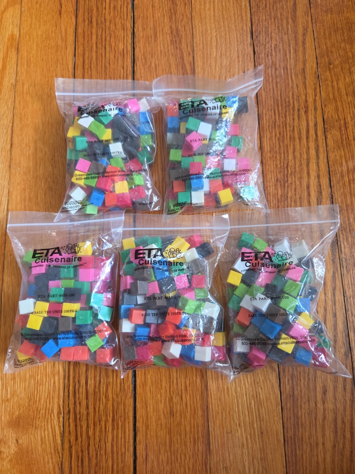 5x ETA Cuisenaire Base Ten 3/8″ Mini Color Cubes 100 Count Kit 4650-100
