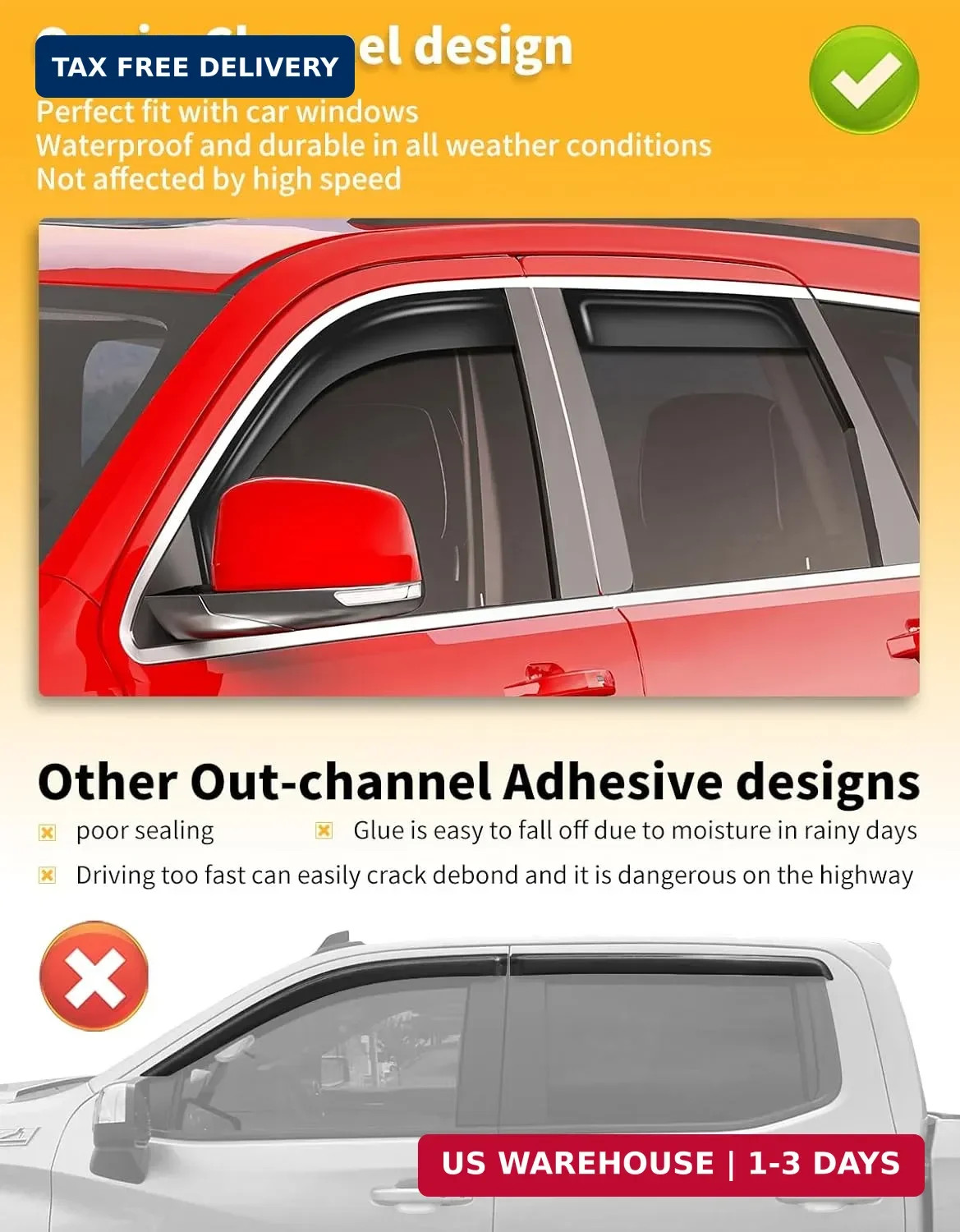 in-Channel Window Rain Guards Fit for Jeep Grand Cherokee(Limited) 2011-2021 Ext