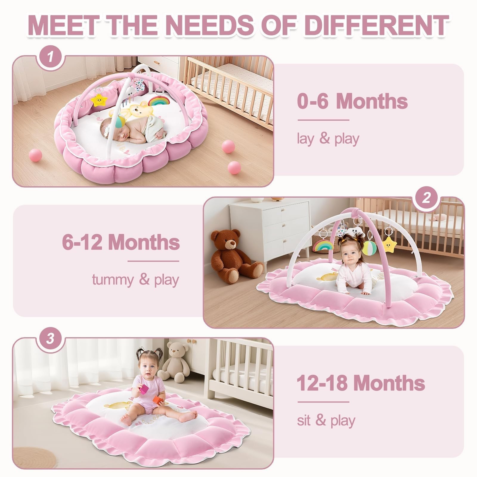 OCATO Car Toys for 1 Year Old Boy Gifts and Baby Gril Play Mat Gym with 5 Sen…