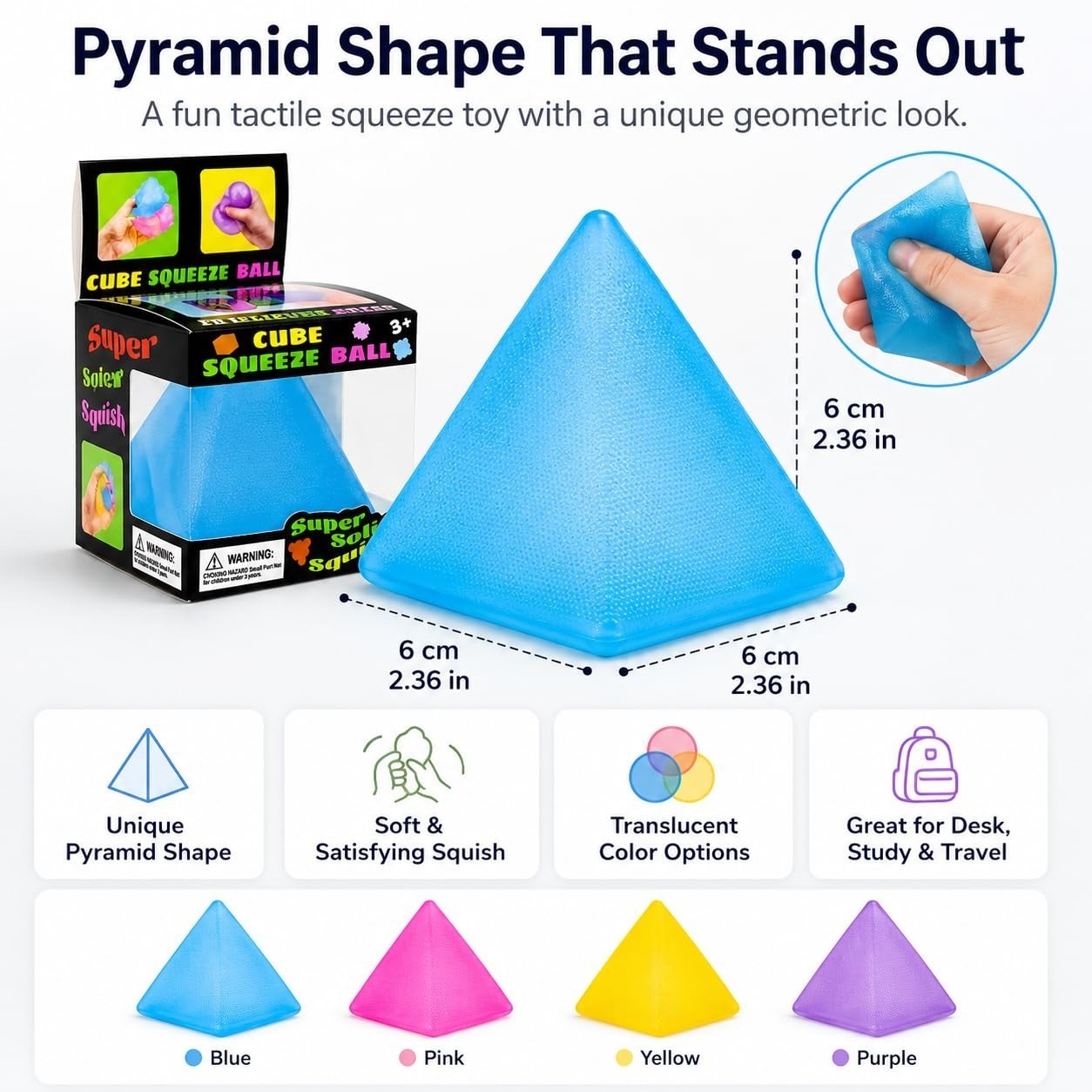 JntuJti Pyramid Squishy Squeeze Toy – Blue Stress Relief Fidget Ball