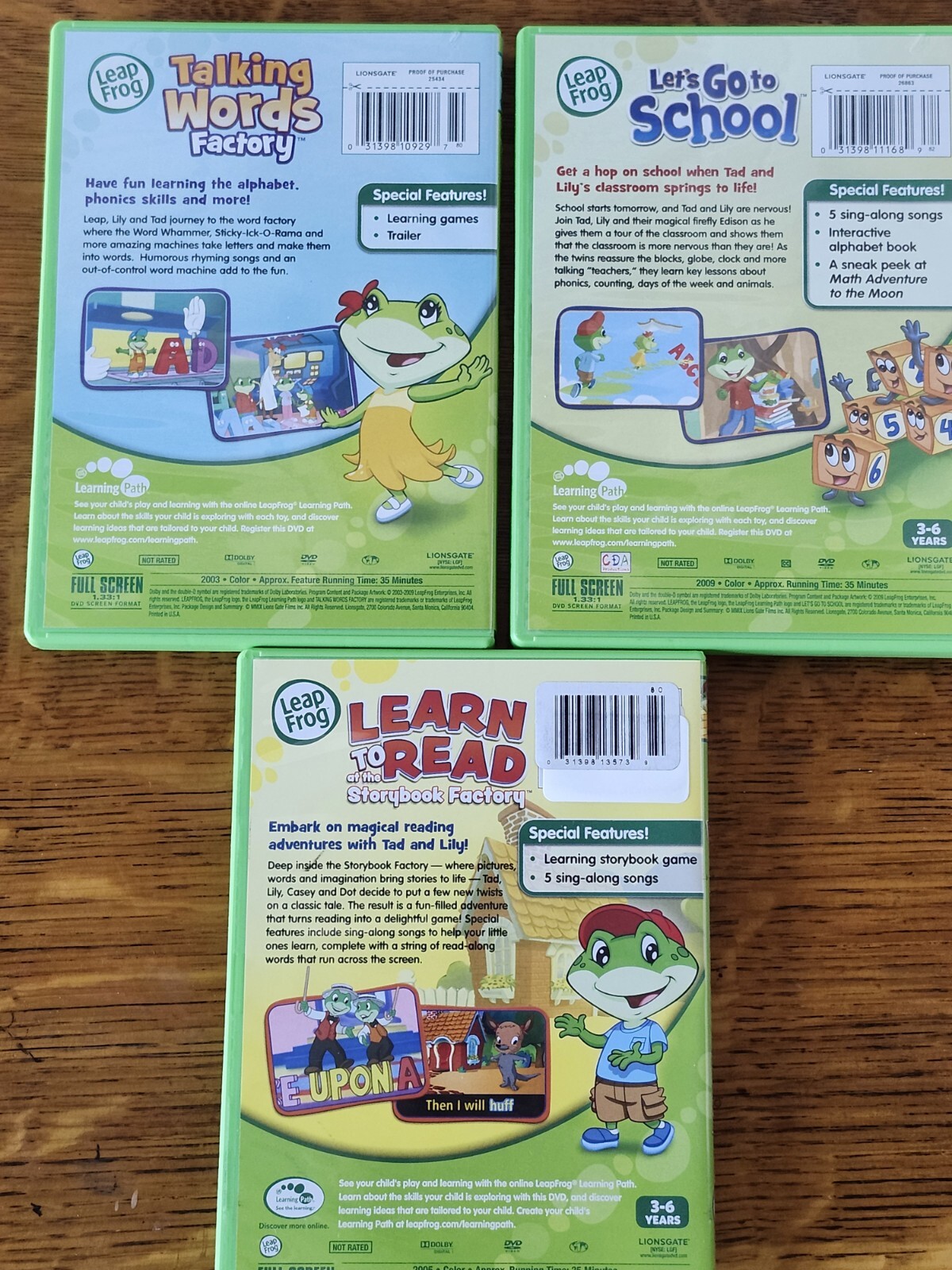 LeapFrog Lot Of 3 DVDs Ages 3-6 Years
