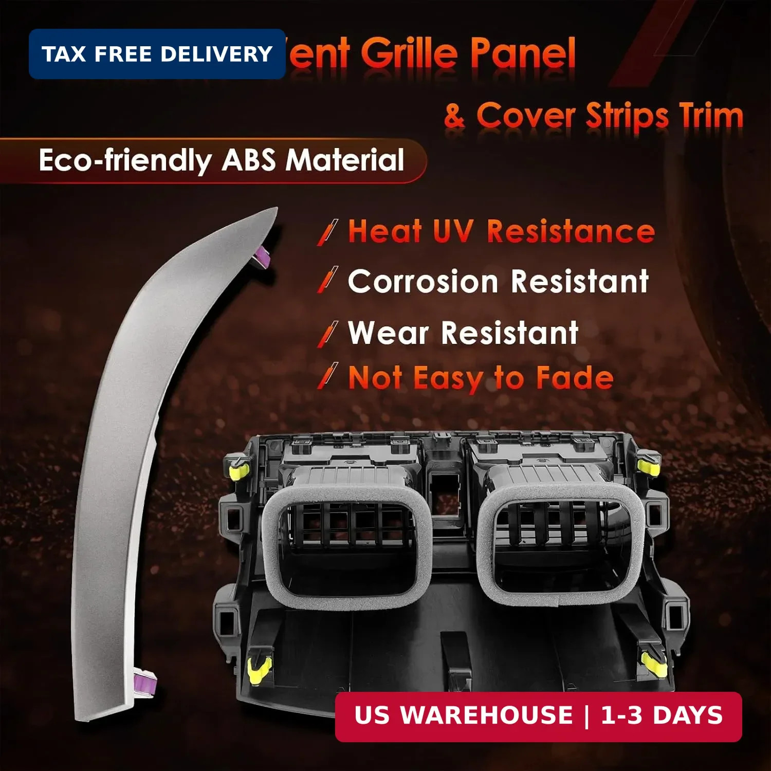 Center A/C Dash Air Vent, Compatible with 2008-2013 Corolla, w/Cover Strips Trim