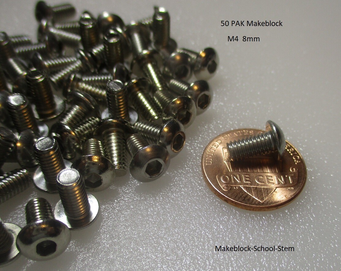 50 PAK Makeblock Socket Cap Screw M4 Button Head 8mm Length