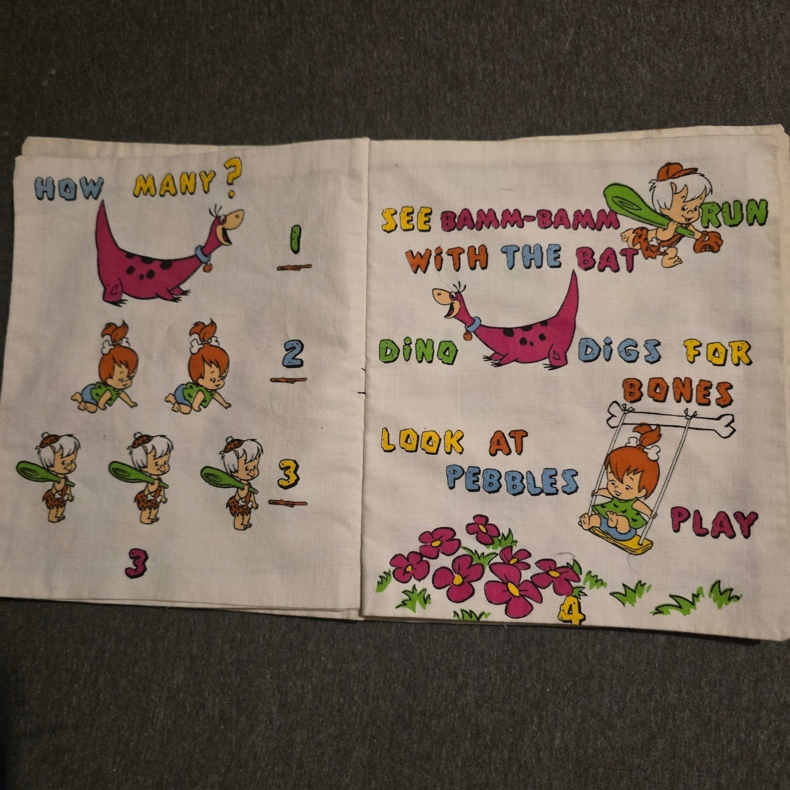 Vintage The Flintstones Friends Kids Fabric Book Educational Play Learn ABCs 123