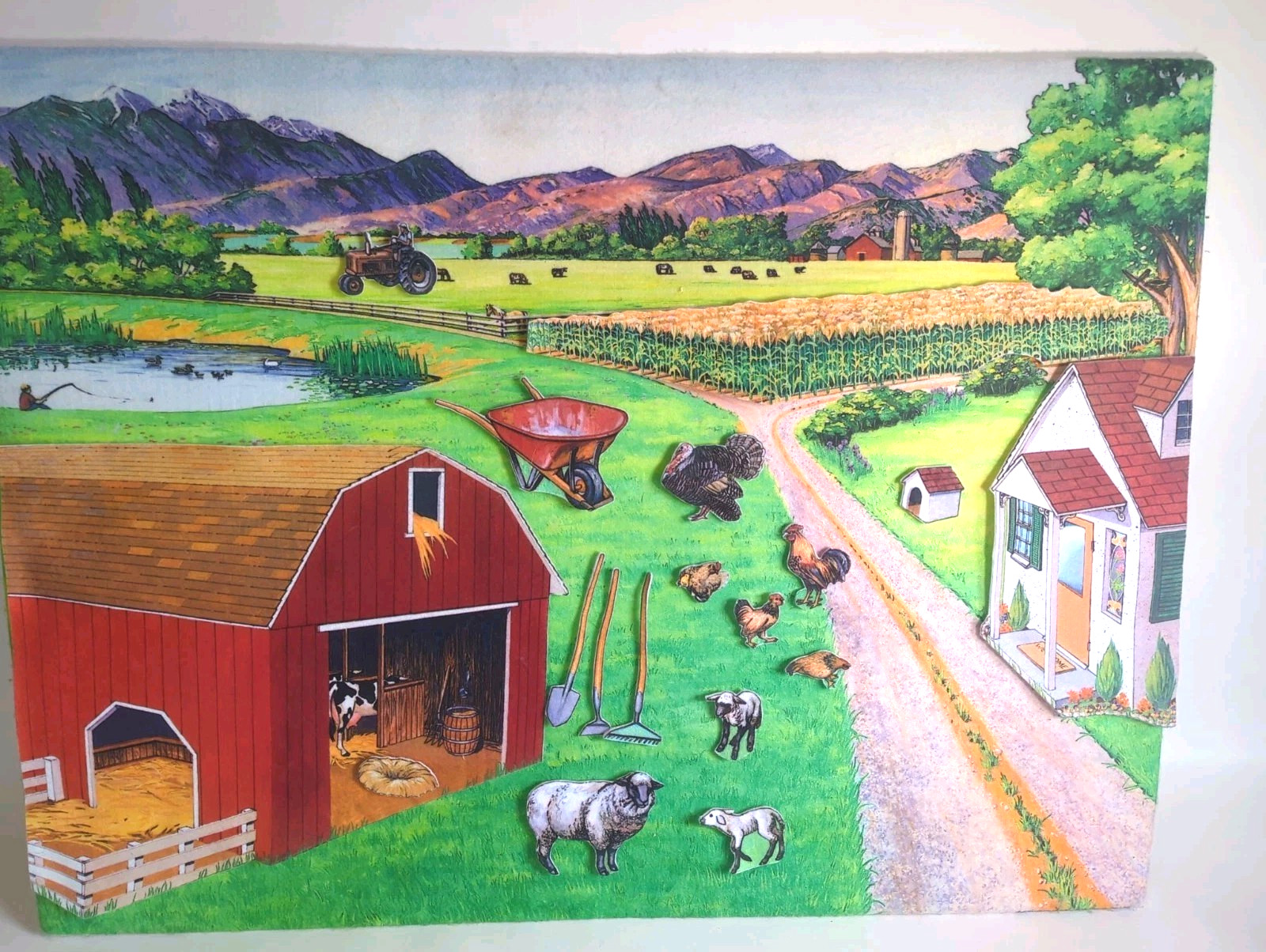 Felt Farm Animal Story Set Large 31″ X 23″ W/ 42 Animals, Buildings, Farmers Etc