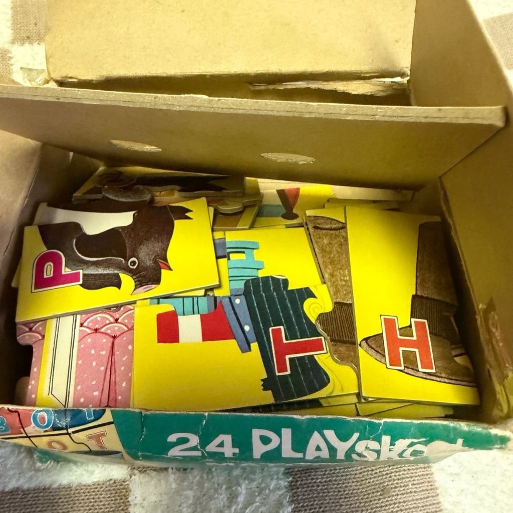 Vintage Playskool Educational Puzzle Lot: Busy Bear Match-A-Story, Words to Spel