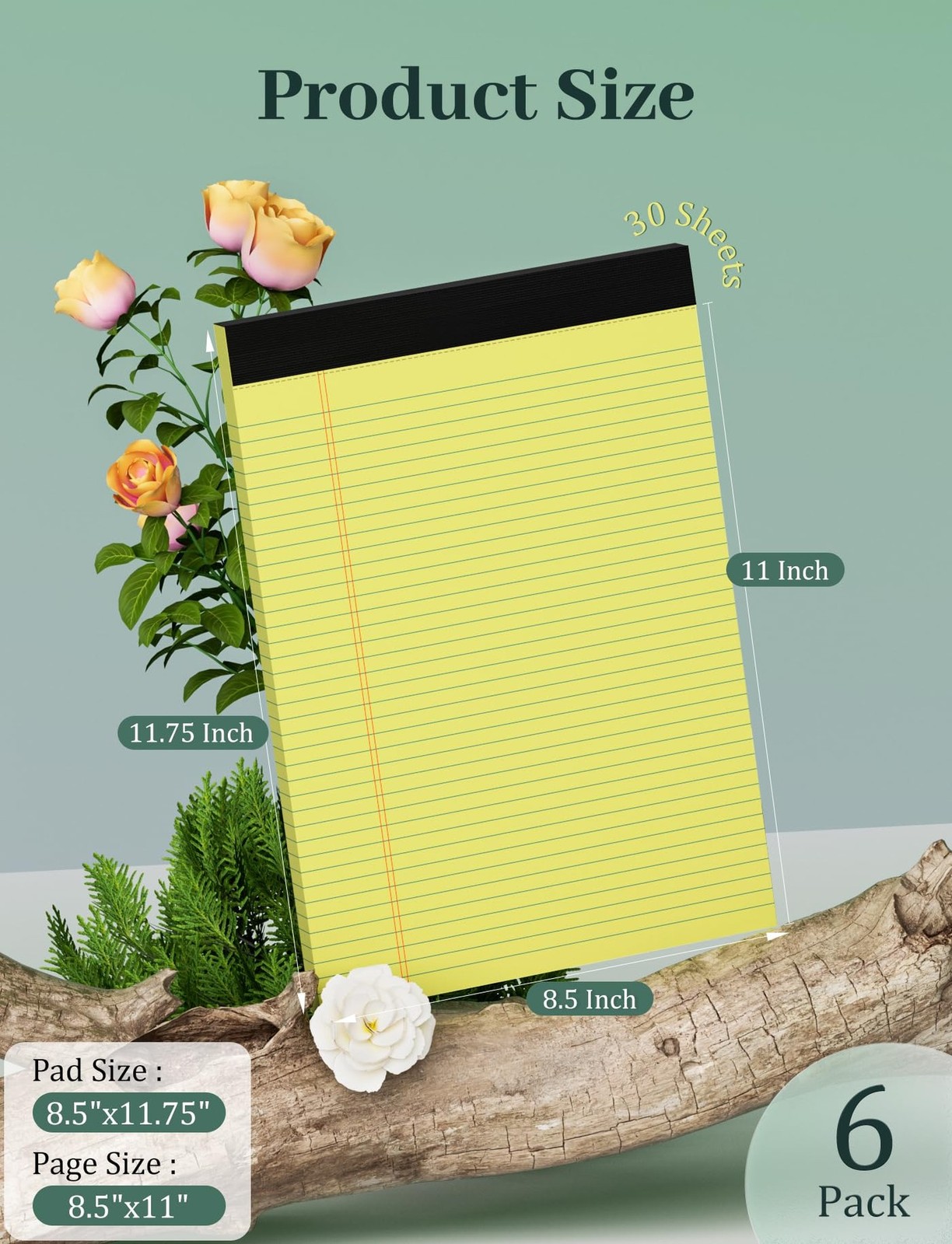 6 Pack Yellow Legal Pads 8.5 x 11 College Ruled Lined Writing Note Pads 8.5 x…