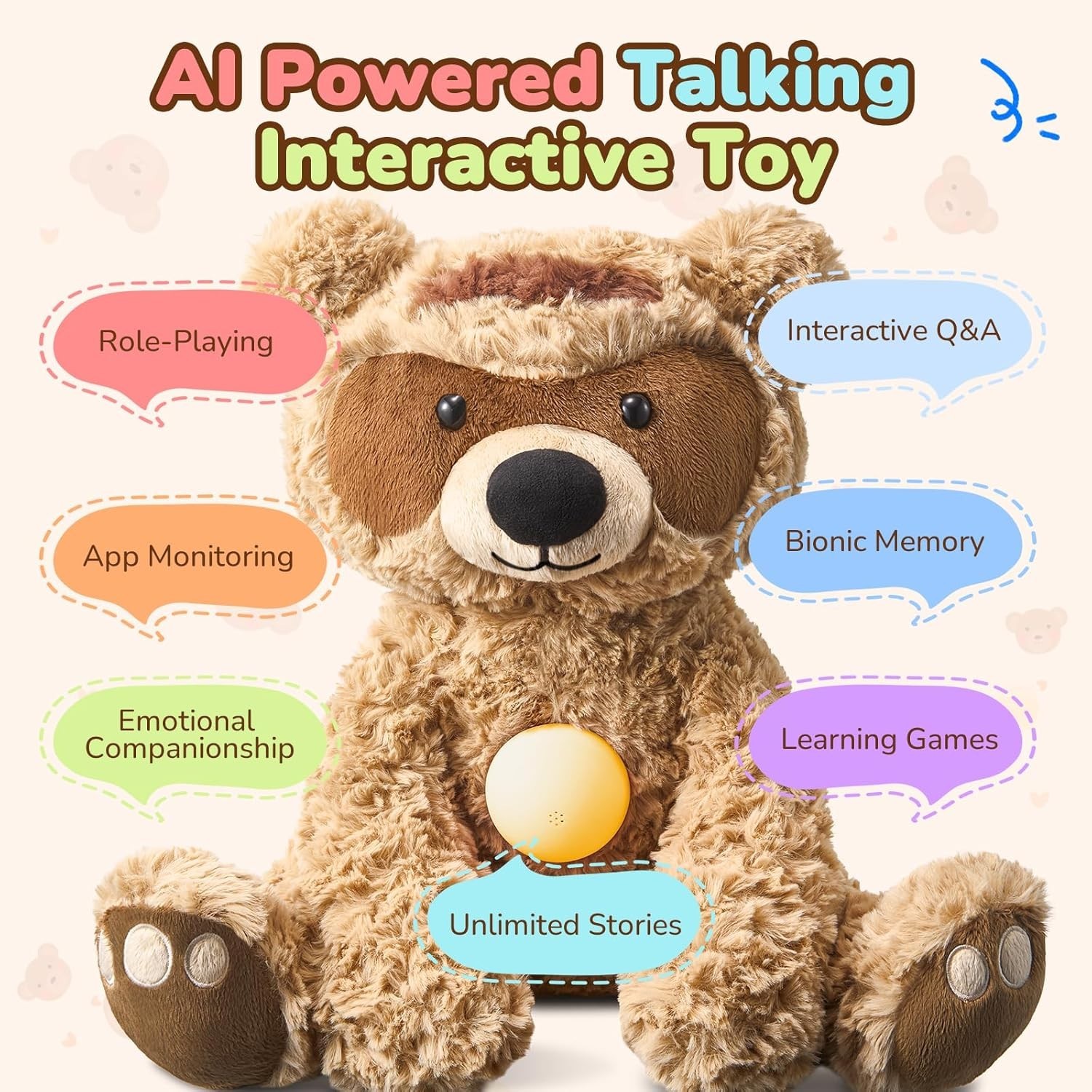 Smart Teddy Bear with ChatGPT 13 Learning Games 300 Stories AI Companion
