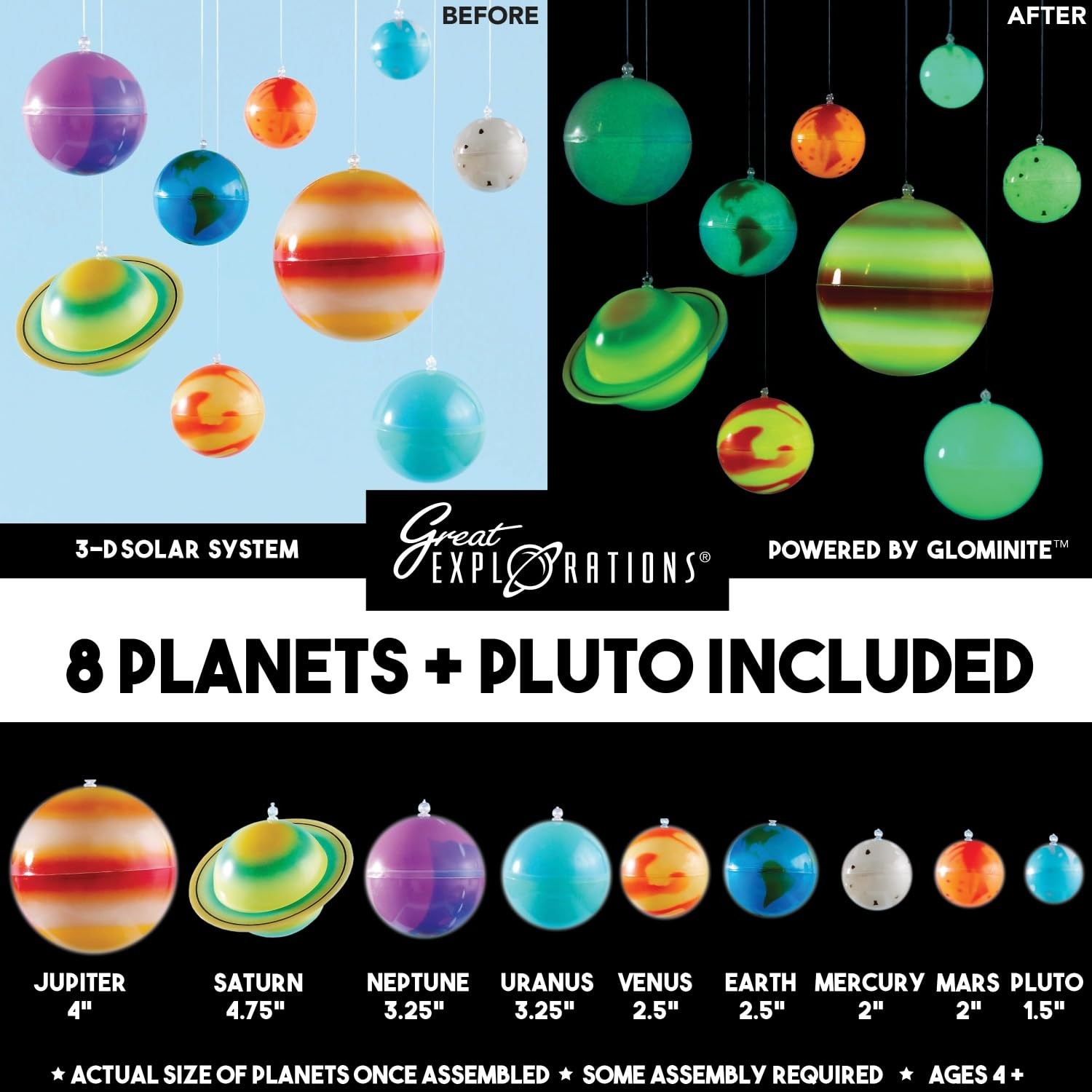 University Games Explorations 3-D Solar System Glow In The Dark Ceiling Hanging
