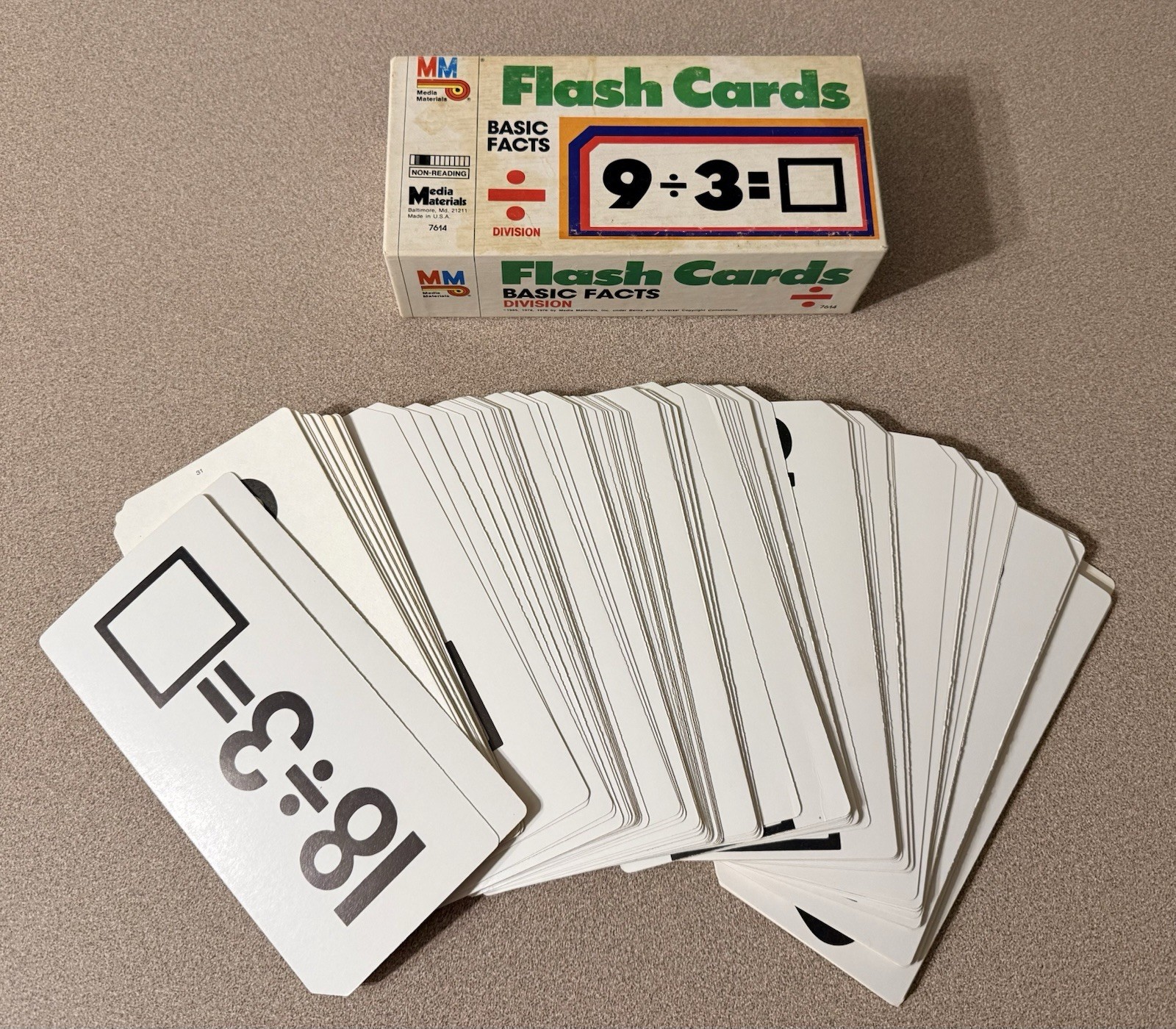 Vintage 1985 Media Materials Flash Cards Basic Math Edition #7611