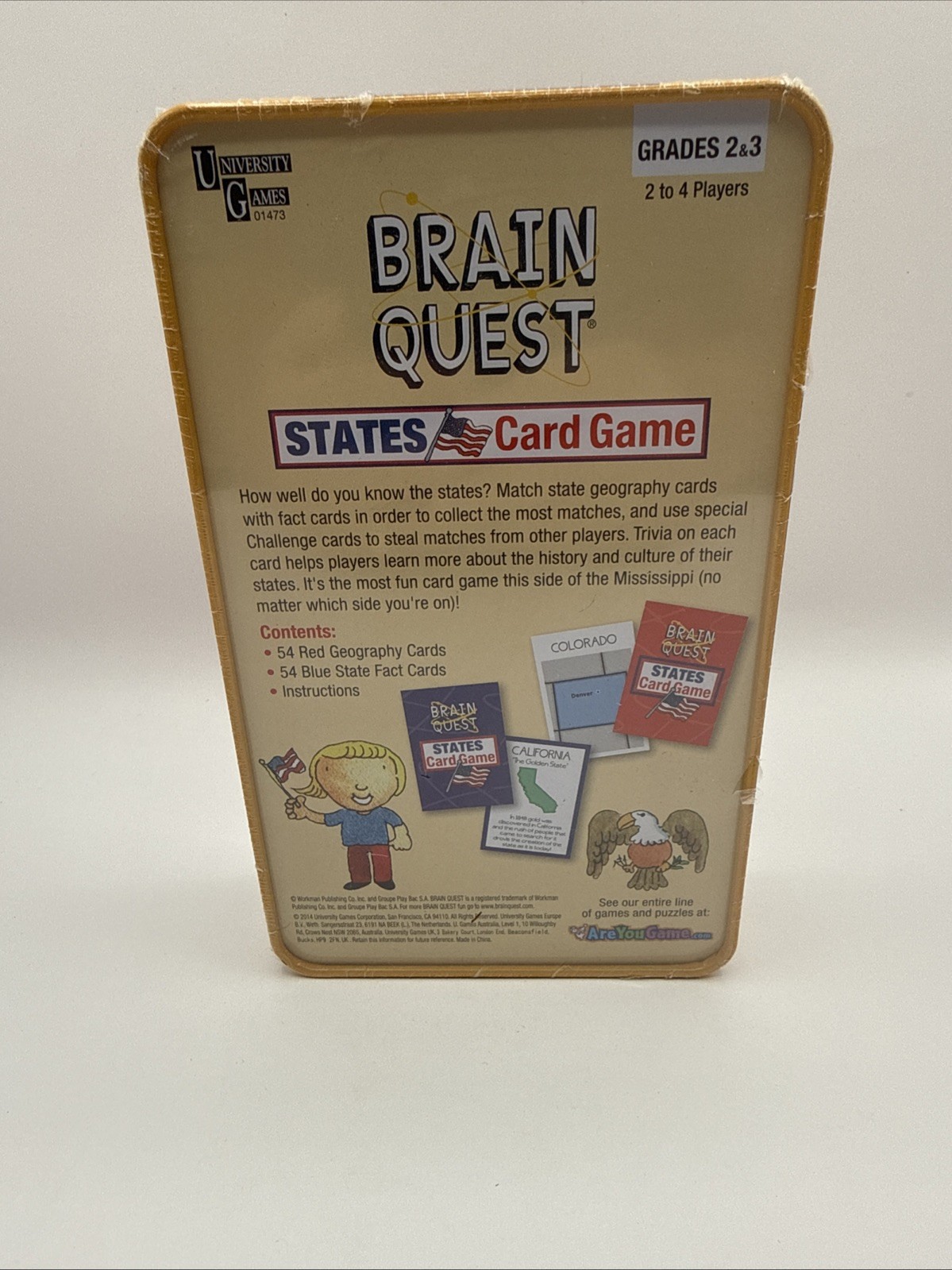 University Games Brain Quest States Trivia Card Game Grades 2 & 3 W/Storage Tin
