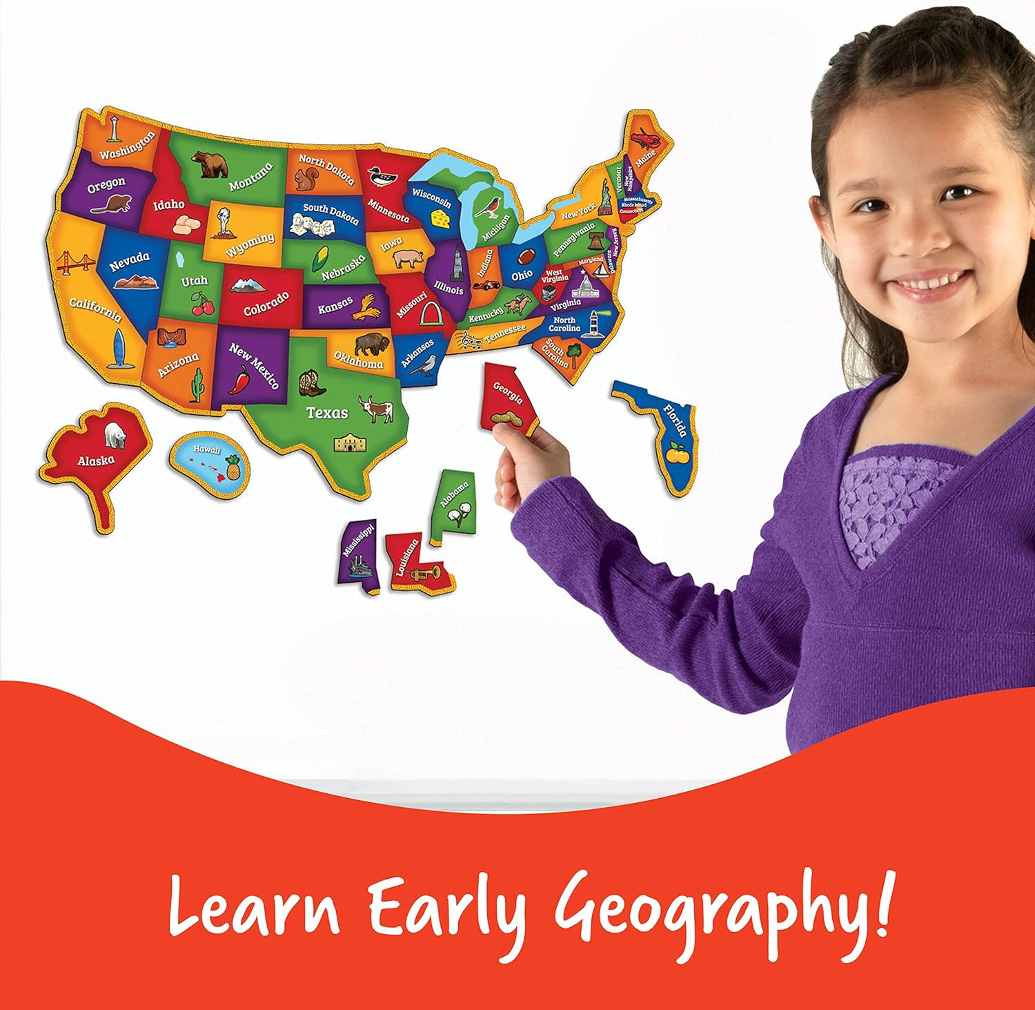 Magnetic U.S. Map Puzzle – Educational Map of the United States of America, Geog