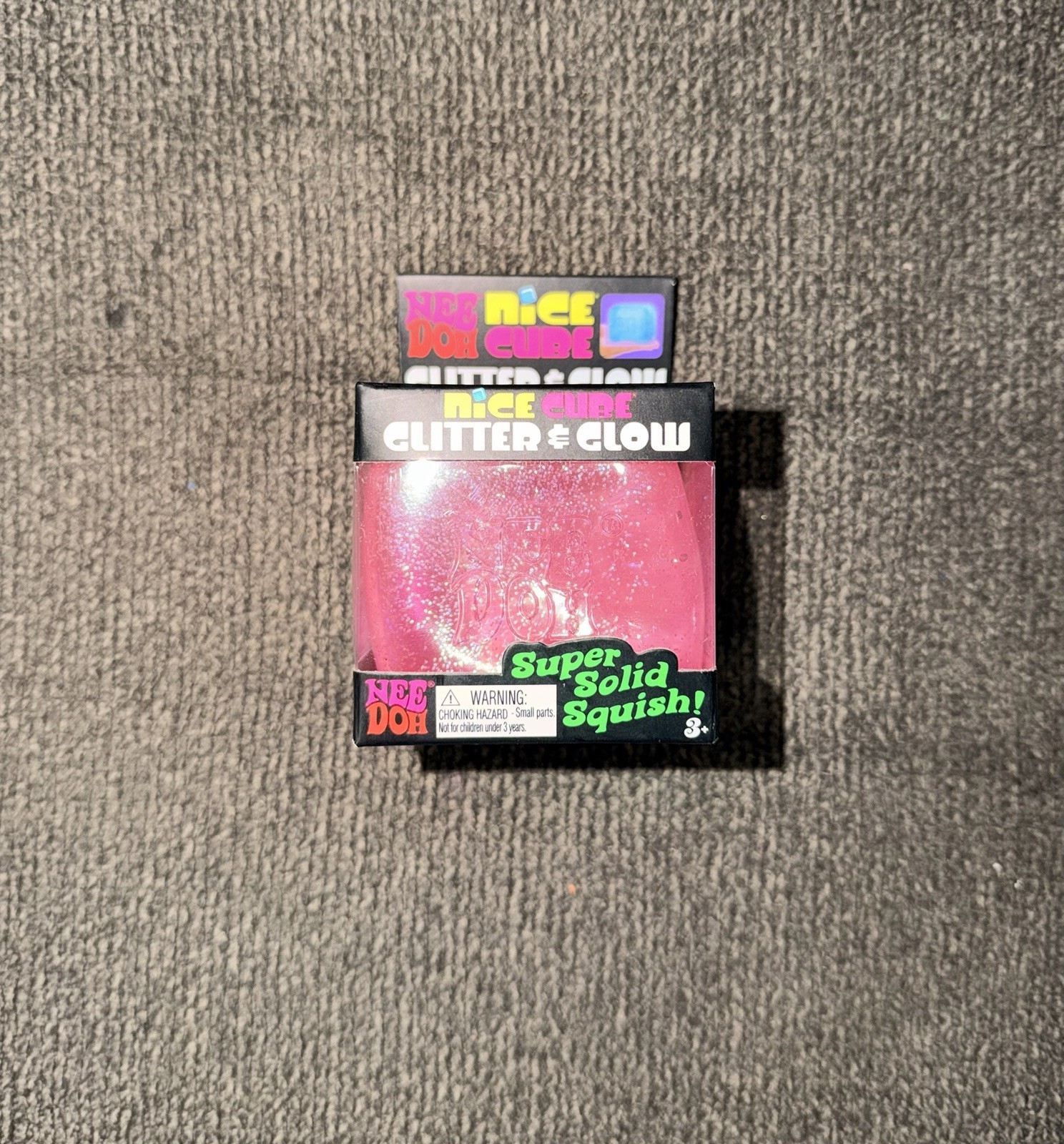 NeeDoh Nice Cube Glitter and Glow, Nee Doh Squishy, Glowing Ice Cube PINK