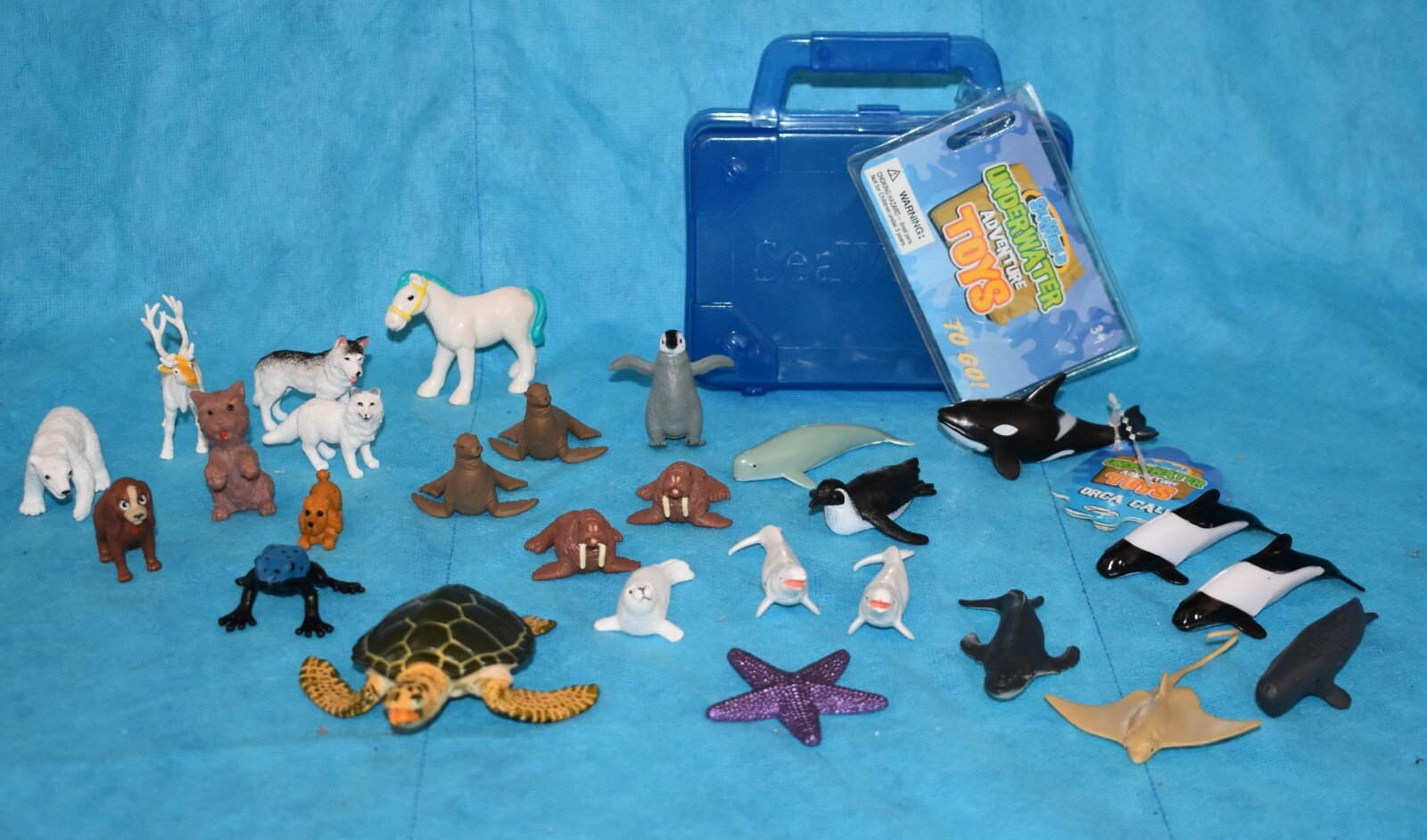 Lot of Toy Animals Figures Seaworld Case Orca Whale Dolphin Horse Reindeer Dog +