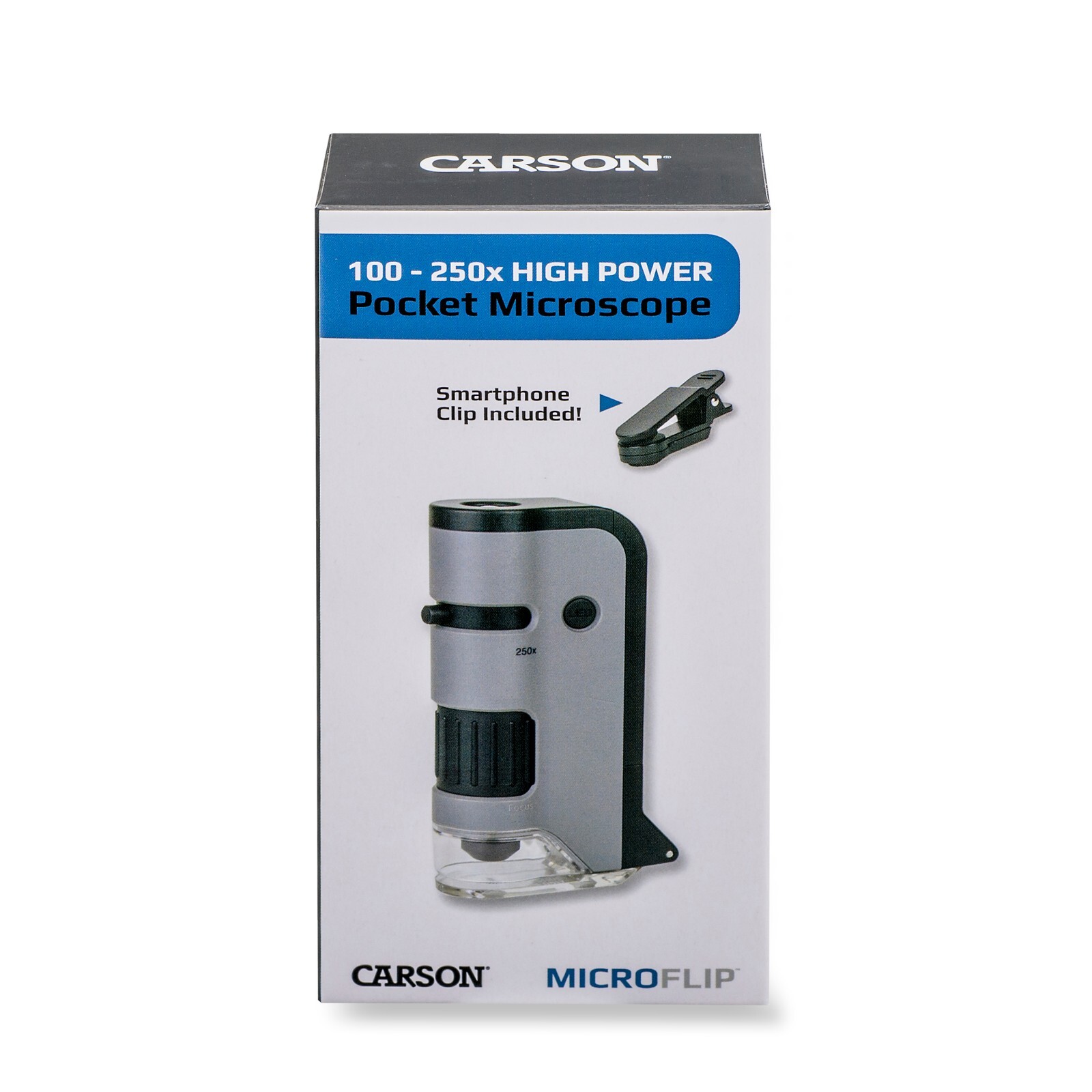 Carson MicroFlip 100x-250x LED/UV Pocket Microscope w/Smartphone Adapter MP-250
