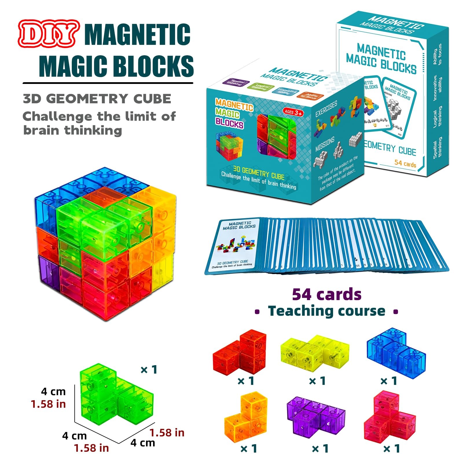 3D Magnetic Building Blocks Magic Cube Geometric Puzzle Fidget Toy Gift Set