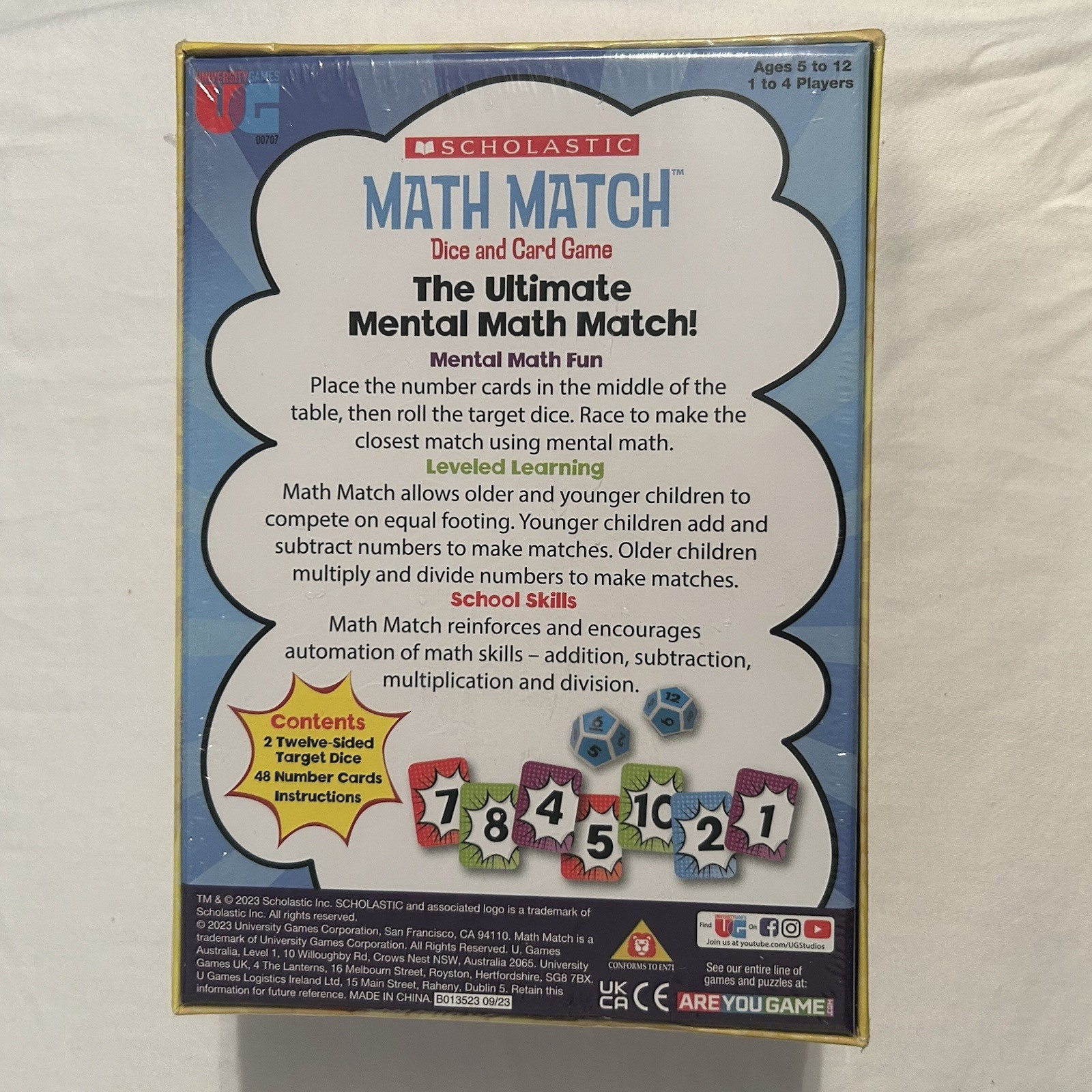 New University Games Scholastic MATH MATCH Dice and Card Game Educational 5 -12