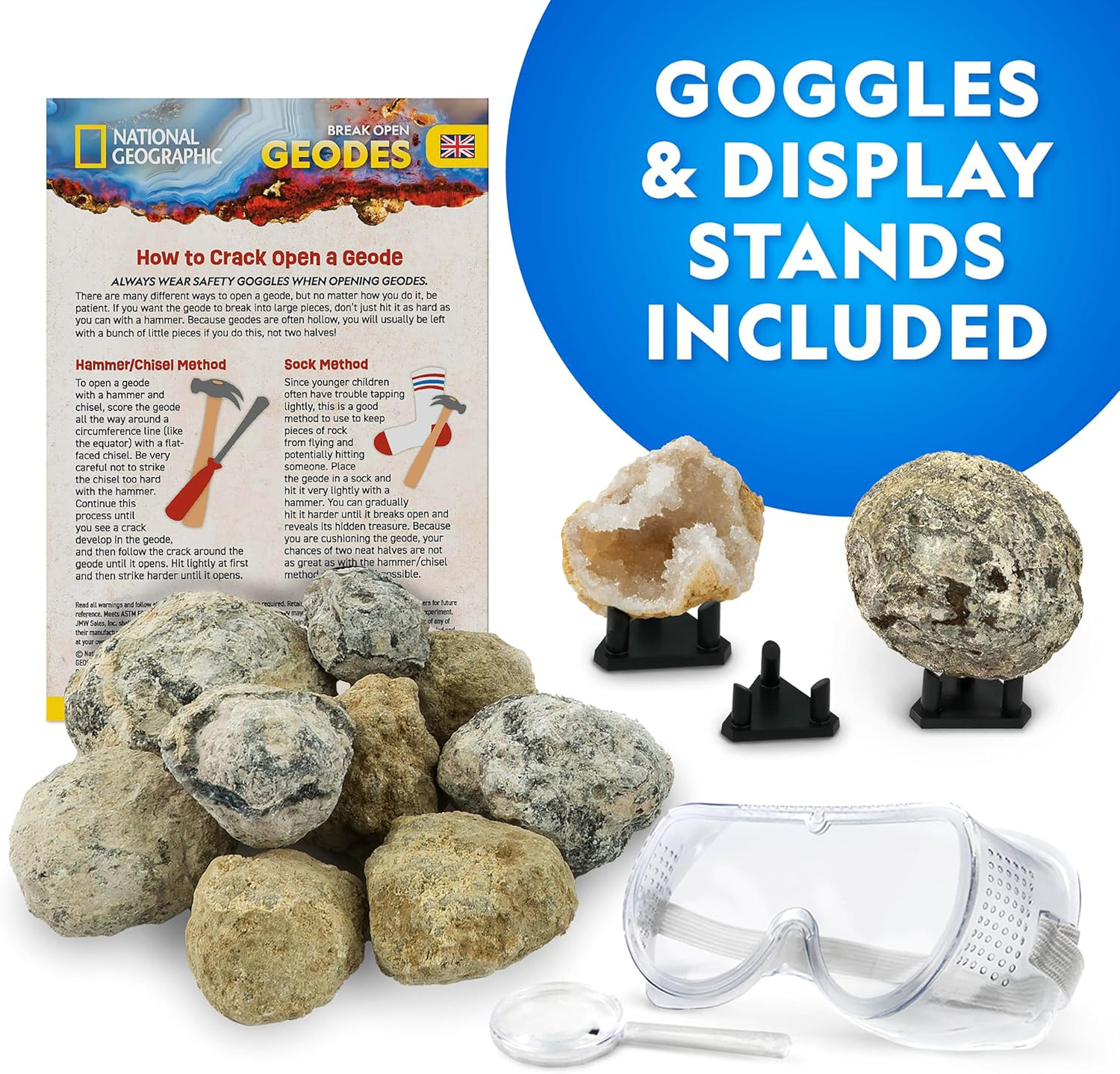 National Geographic Break Open 15 Premium Geodes Science Kit – Includes Goggles